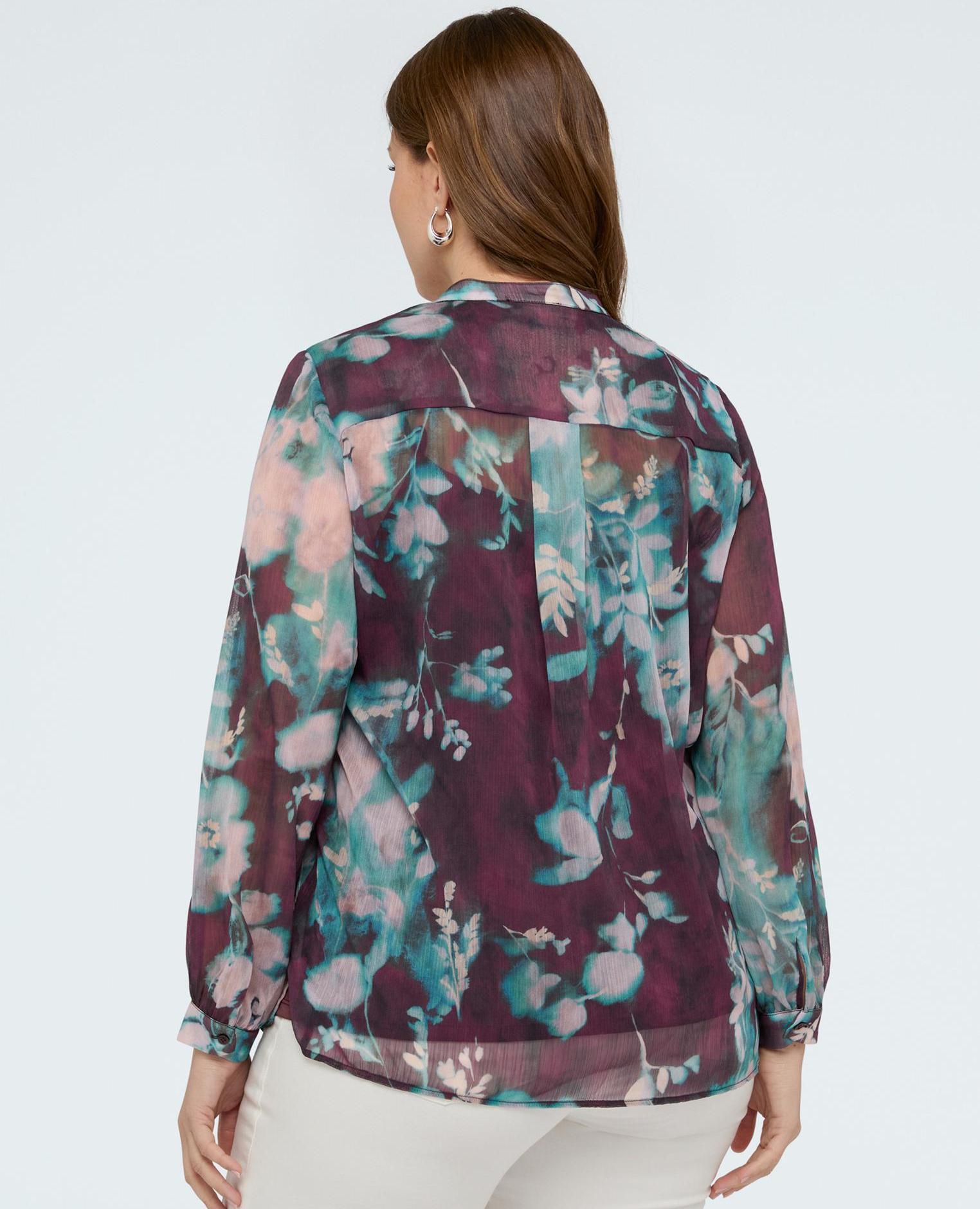 Blusa de mujer estampado floral en crepón semitransparente - Fiorella Rubino - Burdeos Burdeos-2