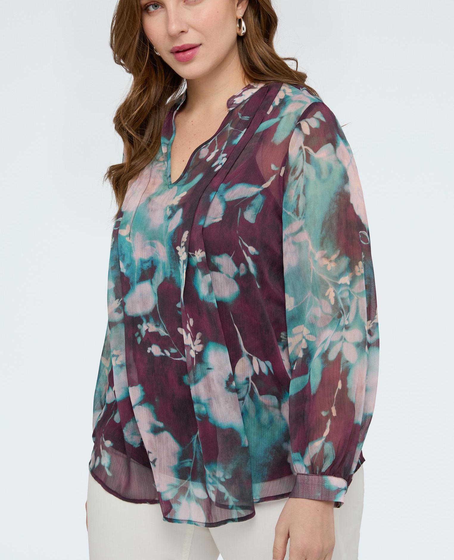 Blusa de mujer estampado floral en crepón semitransparente - Fiorella Rubino - Burdeos Burdeos-3