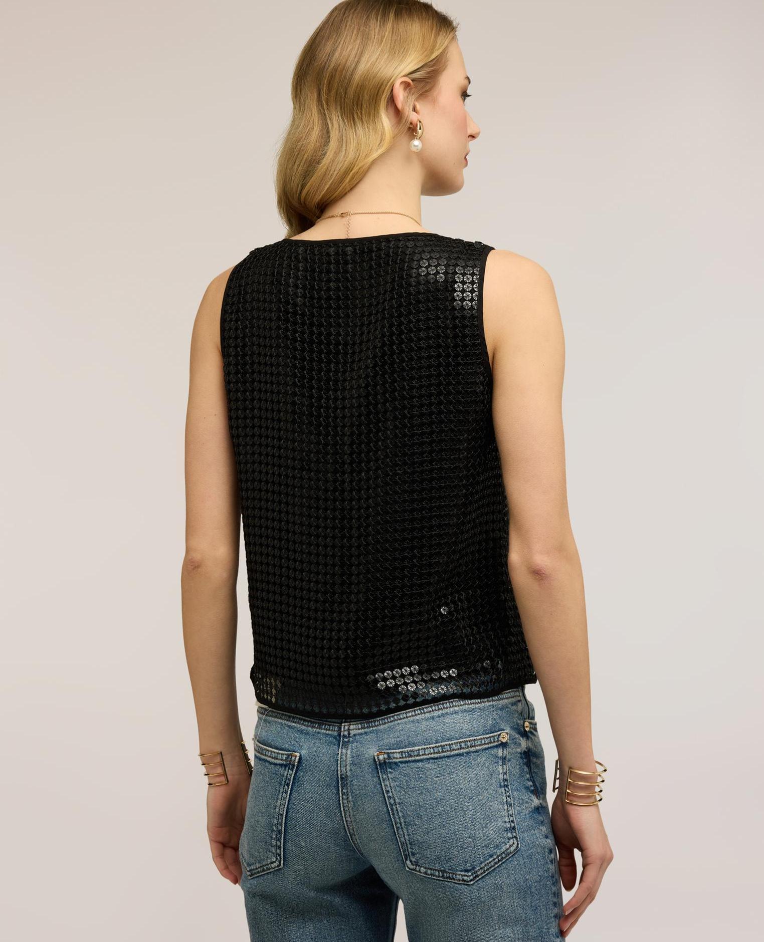 Top de mujer de red con lentejuelas ajuste boxy con top interno - Motivi - Negro Negro-2