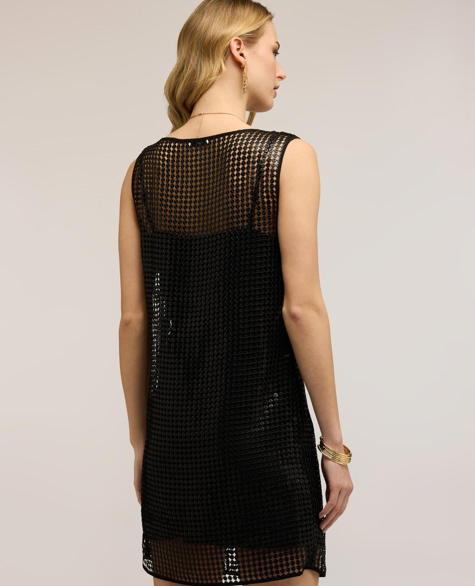Vestido corto de red con lentejuelas modelo sin mangas con top interior - Motivi - Negro Negro-2