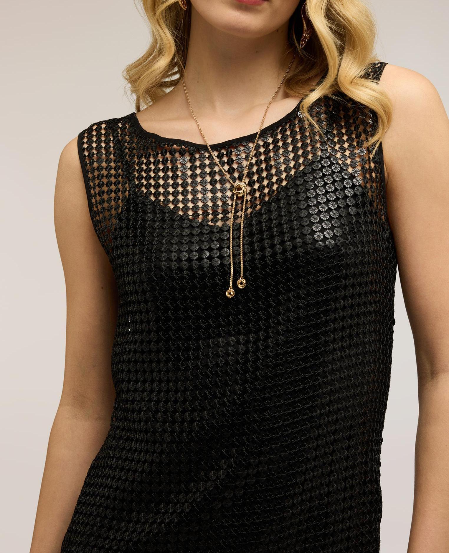 Vestido corto de red con lentejuelas modelo sin mangas con top interior - Motivi - Negro Negro-3