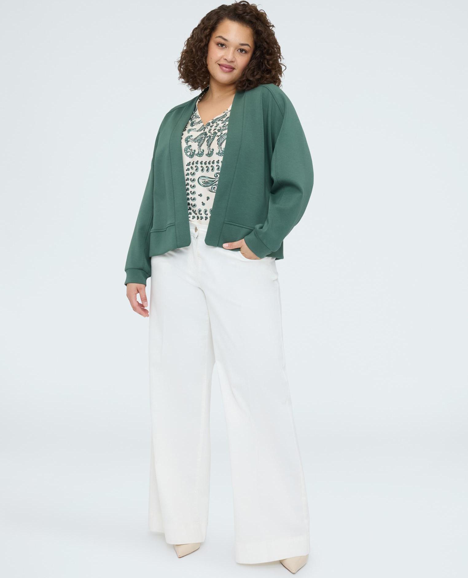 Sudadera de mujer abierta en scuba mangas tipo kimono y corte boxy - Fiorella Rubino - Negro Verde militar-3