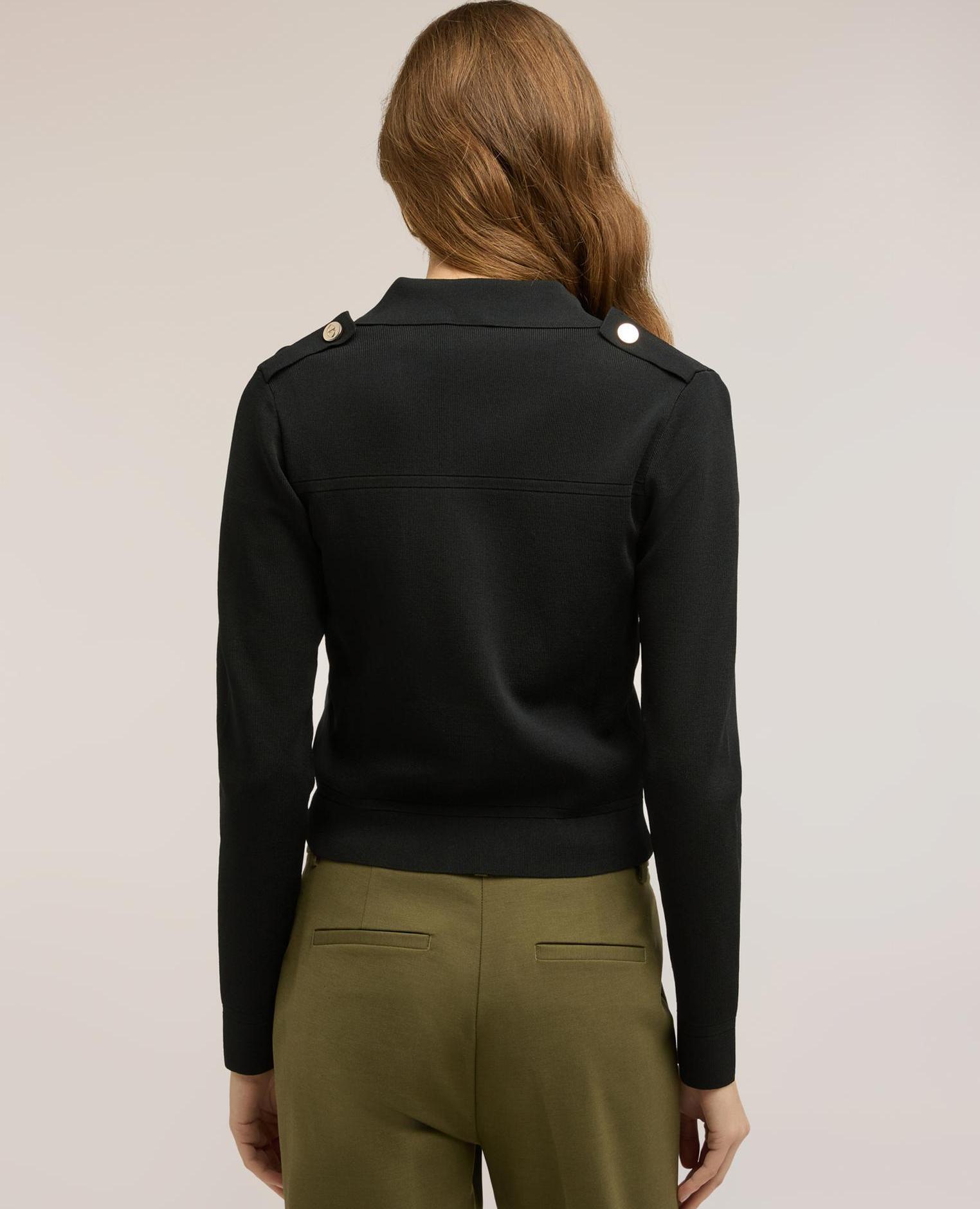 Chaqueta de mujer de punto corta dos bolsillos aplicados en el pecho con solapa y botón - Motivi - Negro Negro-2