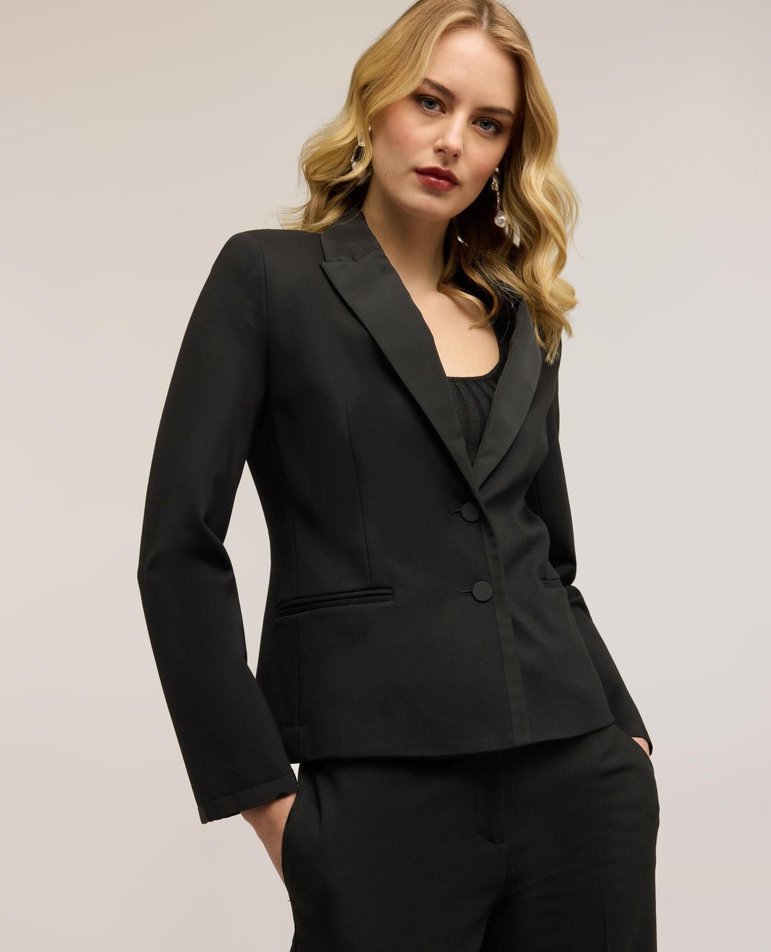 Motivi - Blazer de mujer en punto milano con detalles en tafetán cuello de lanza y cierre de botonadura sencilla.