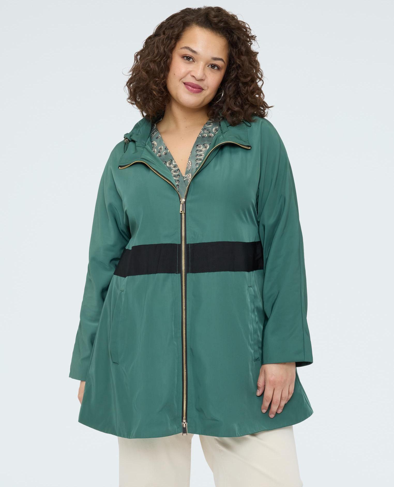 Parka de mujer con banda a contraste franja horizontal en contraste en el frente y bolsillos - Fiorella Rubino - Verde claro Verde claro-1