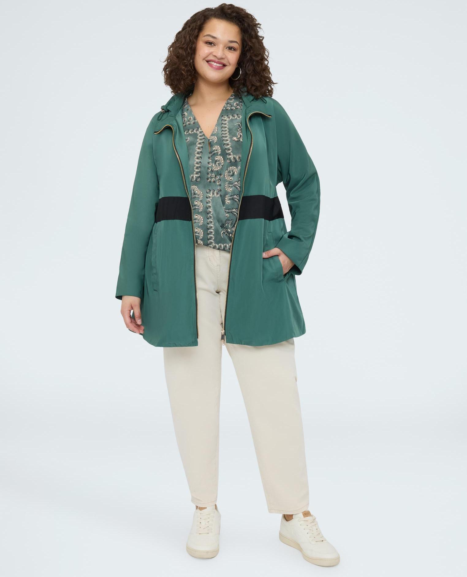 Parka de mujer con banda a contraste franja horizontal en contraste en el frente y bolsillos - Fiorella Rubino - Verde claro Verde claro-3