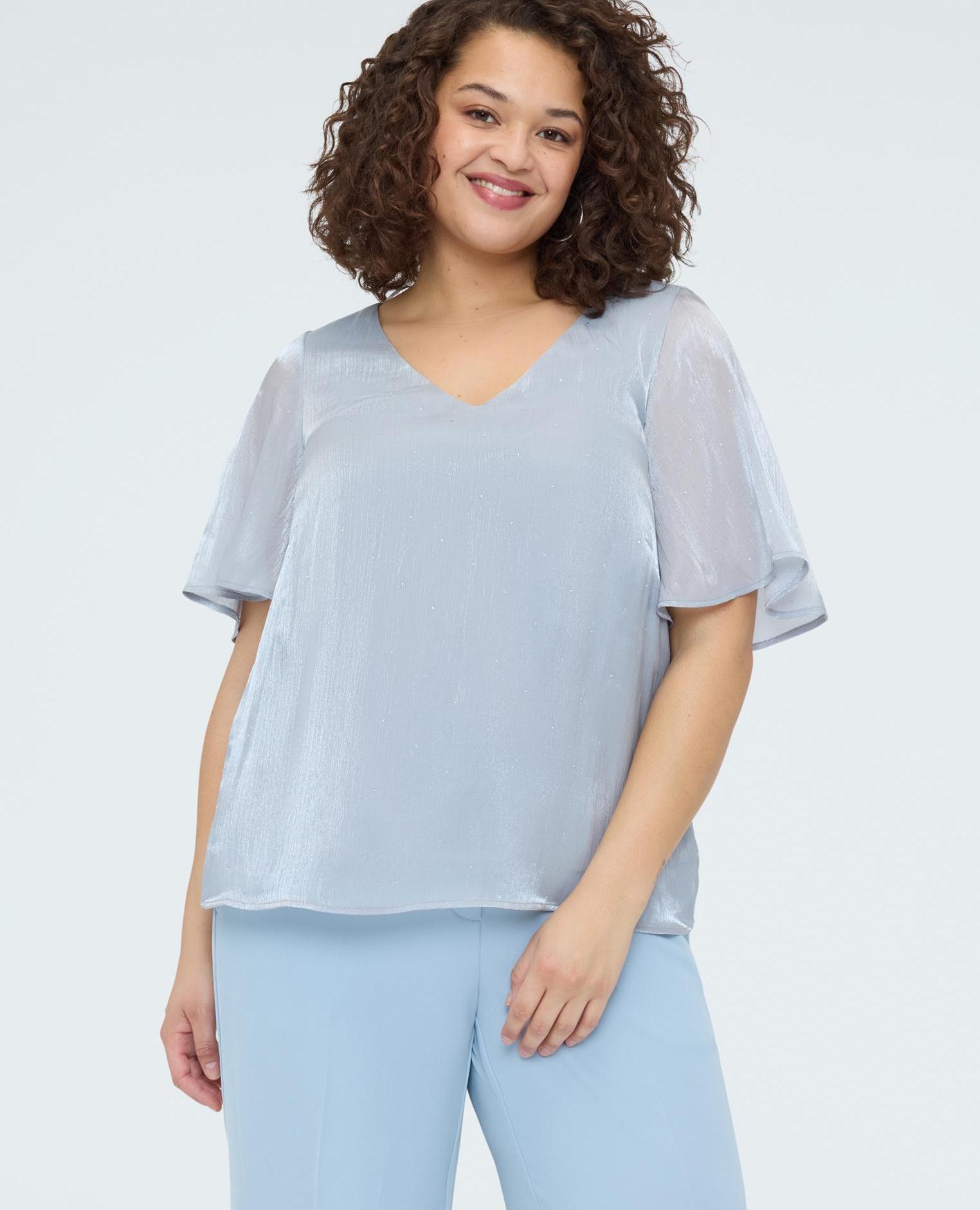 Blusa de mujer textura metalizada con puntos de luz - Fiorella Rubino - Gris Gris-1