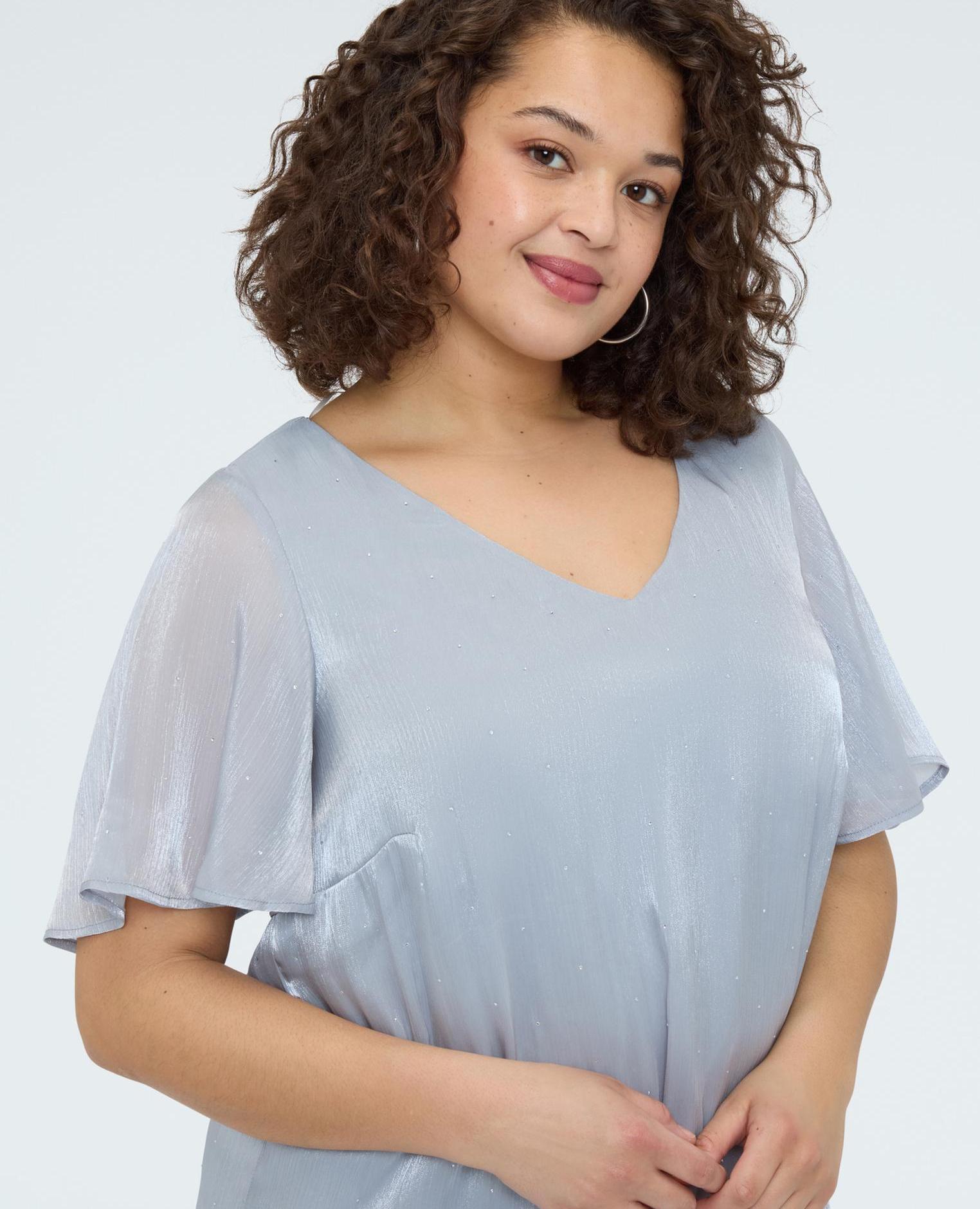 Blusa de mujer textura metalizada con puntos de luz - Fiorella Rubino - Gris Gris-4