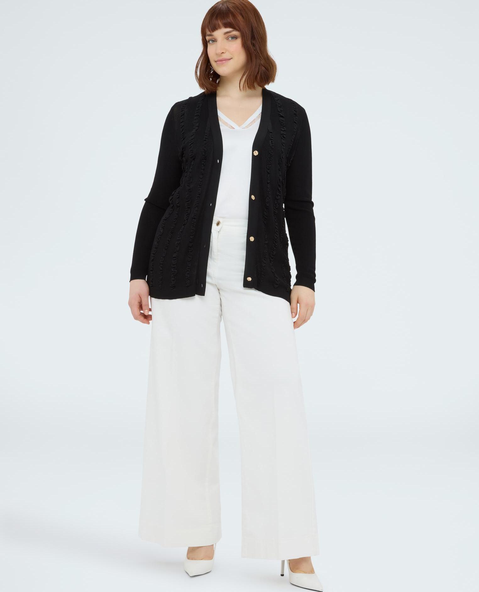 Cardigan de mujer con micro volantes y mangas largas - Fiorella Rubino - Negro Negro-2