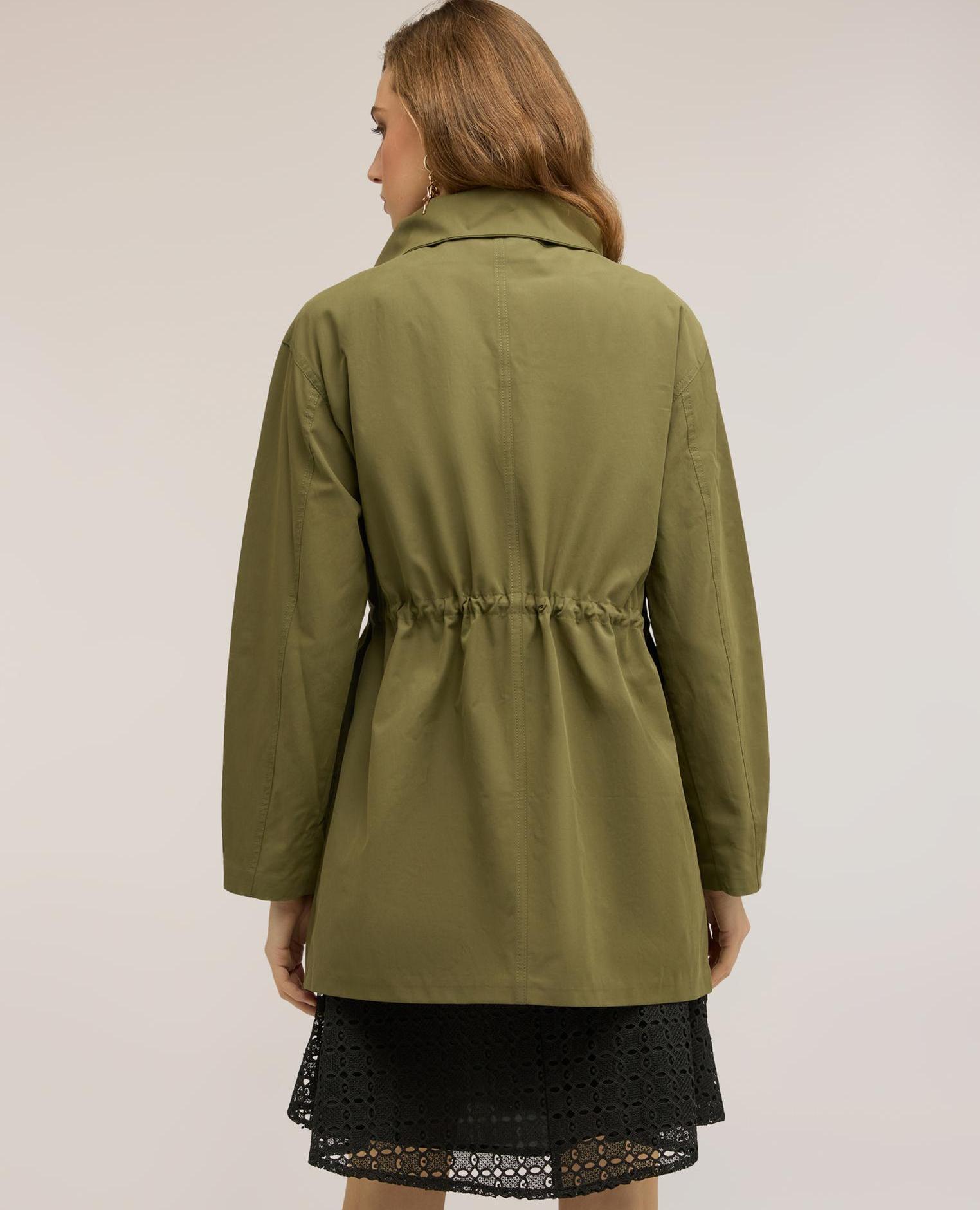 Parka de mujer con cordón ajustable mezcla de algodón apertura frontal con cuello y cremallera cordón en la cintura - Motivi - Kaki Kaki-2