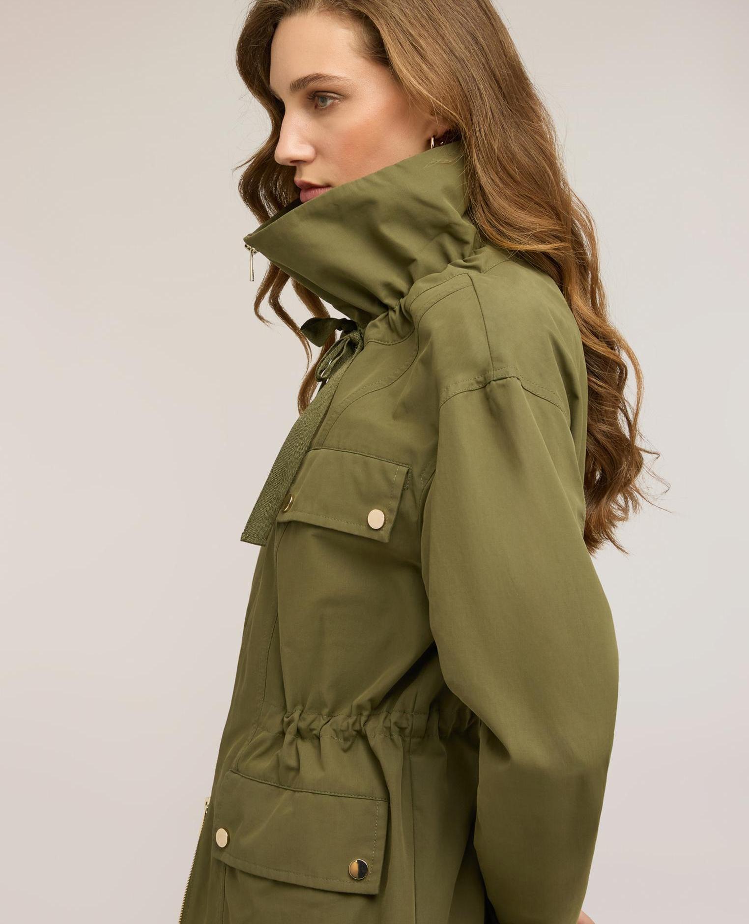 Parka de mujer con cordón ajustable mezcla de algodón apertura frontal con cuello y cremallera cordón en la cintura - Motivi - Kaki Kaki-4