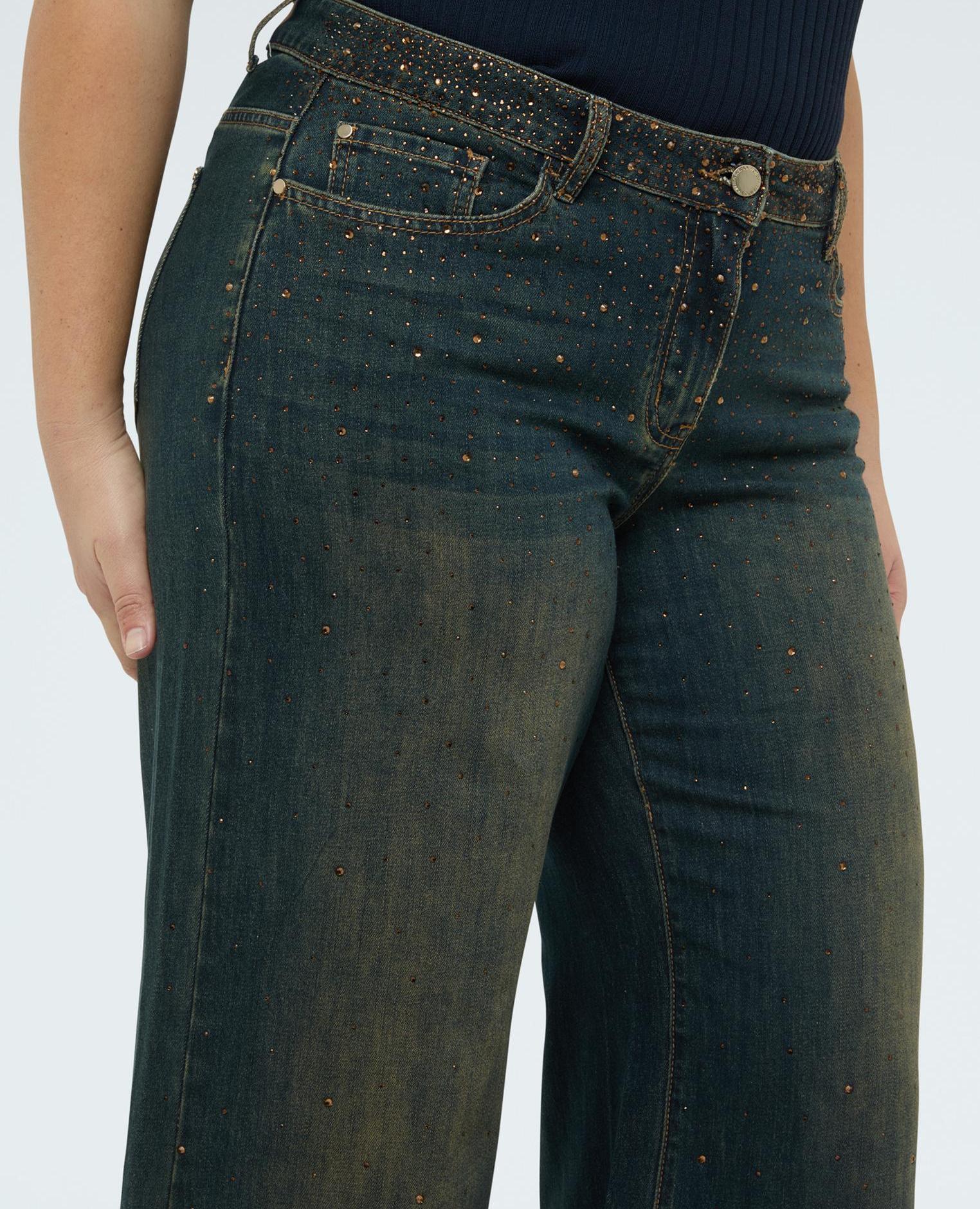 Vaqueros de mujer wide leg con aplicaciones luminosas - Fiorella Rubino - Azul Azul-3