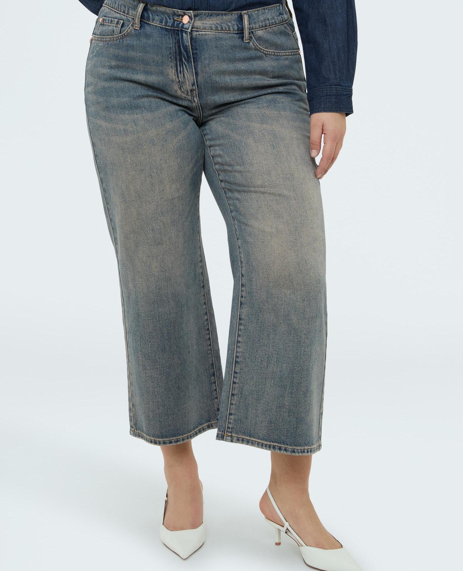 Vaqueros de mujer cropped efecto lavado - Fiorella Rubino - Azul Azul-1