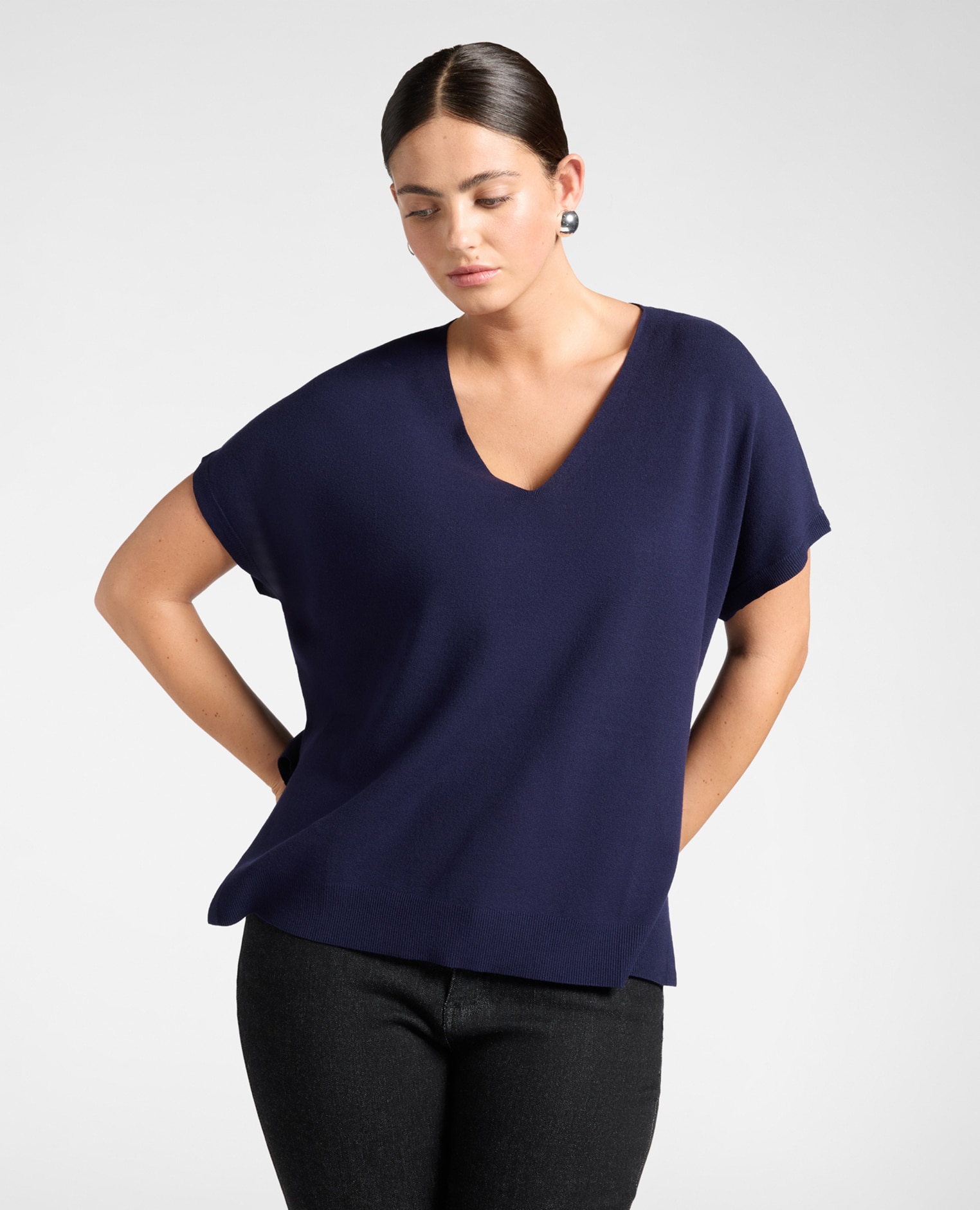 Imagen 0 de Jersey de mujer de viscosa con escote en v ajuste oversize y longitud media Azul