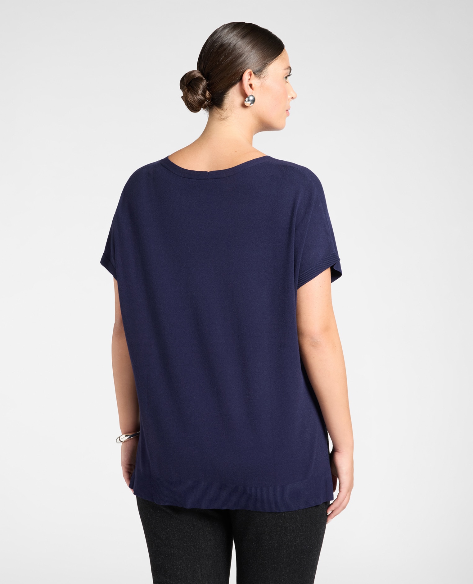 Jersey de mujer de viscosa con escote en v ajuste oversize y longitud media - Elena Miró - Azul Azul-2
