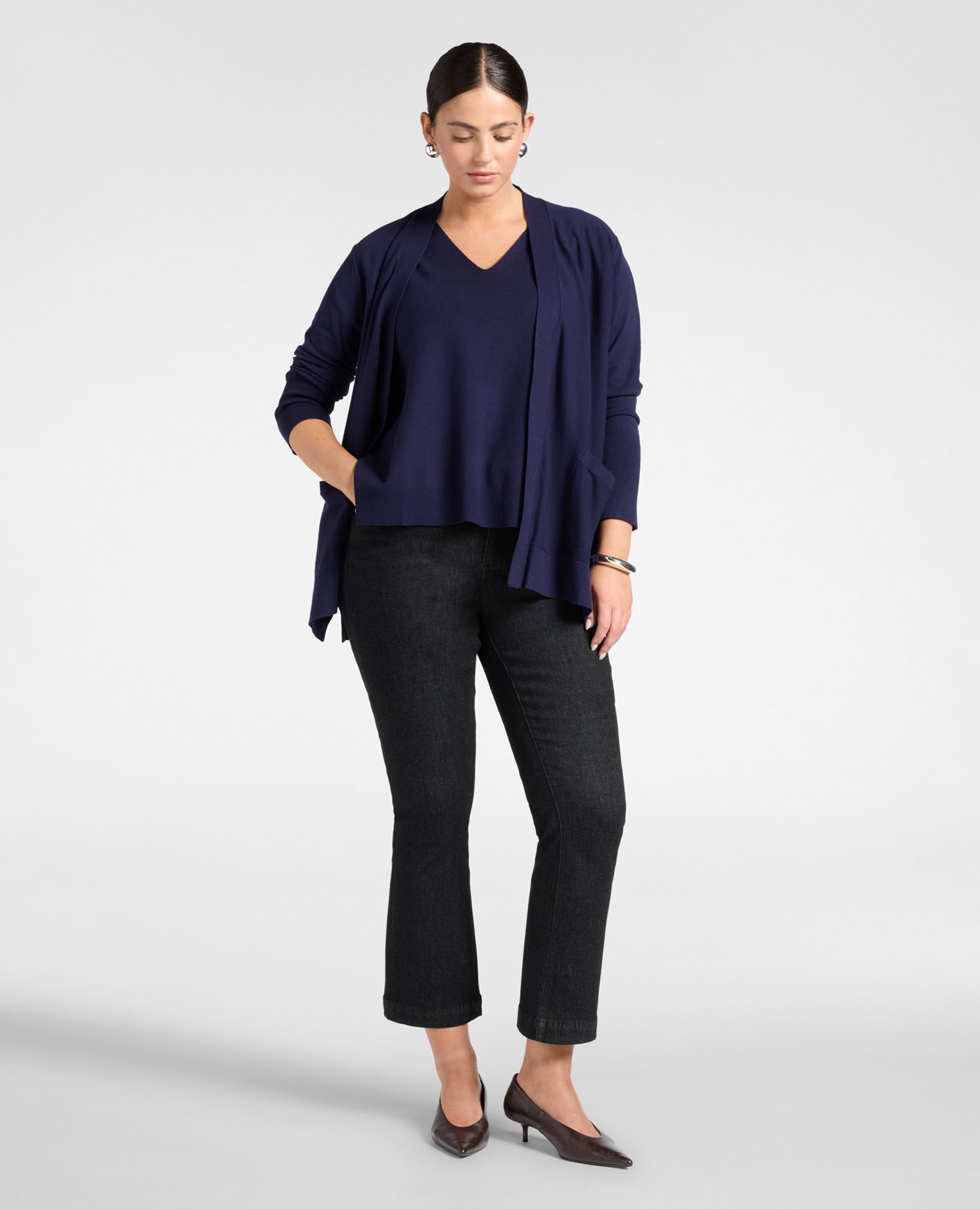 Jersey de mujer de viscosa con escote en v ajuste oversize y longitud media - Elena Miró - Azul Azul-3