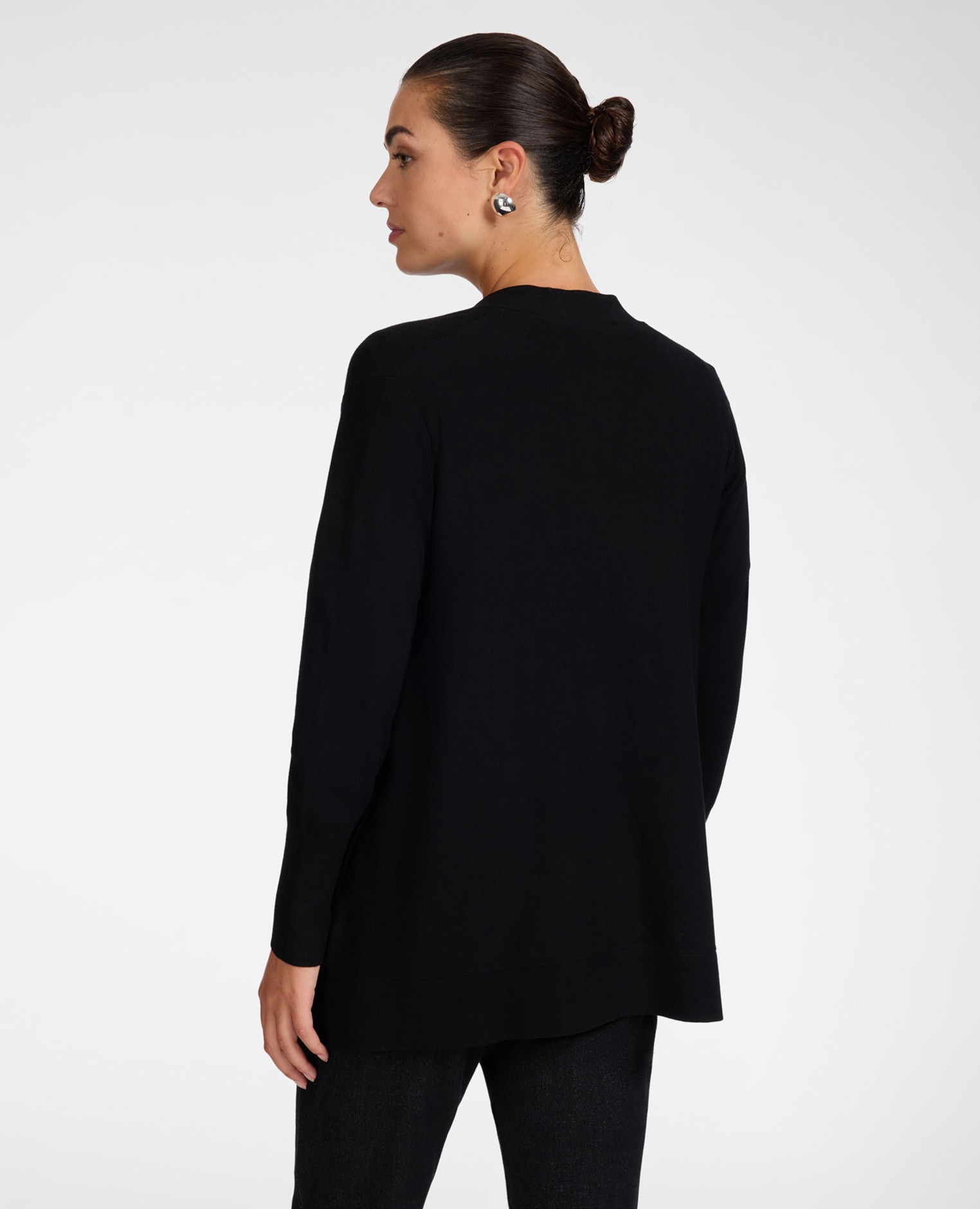 Cardigan de mujer de viscosa comfort modelo de longitud media con línea en a sin cierre - Elena Miró - Negro Negro-2
