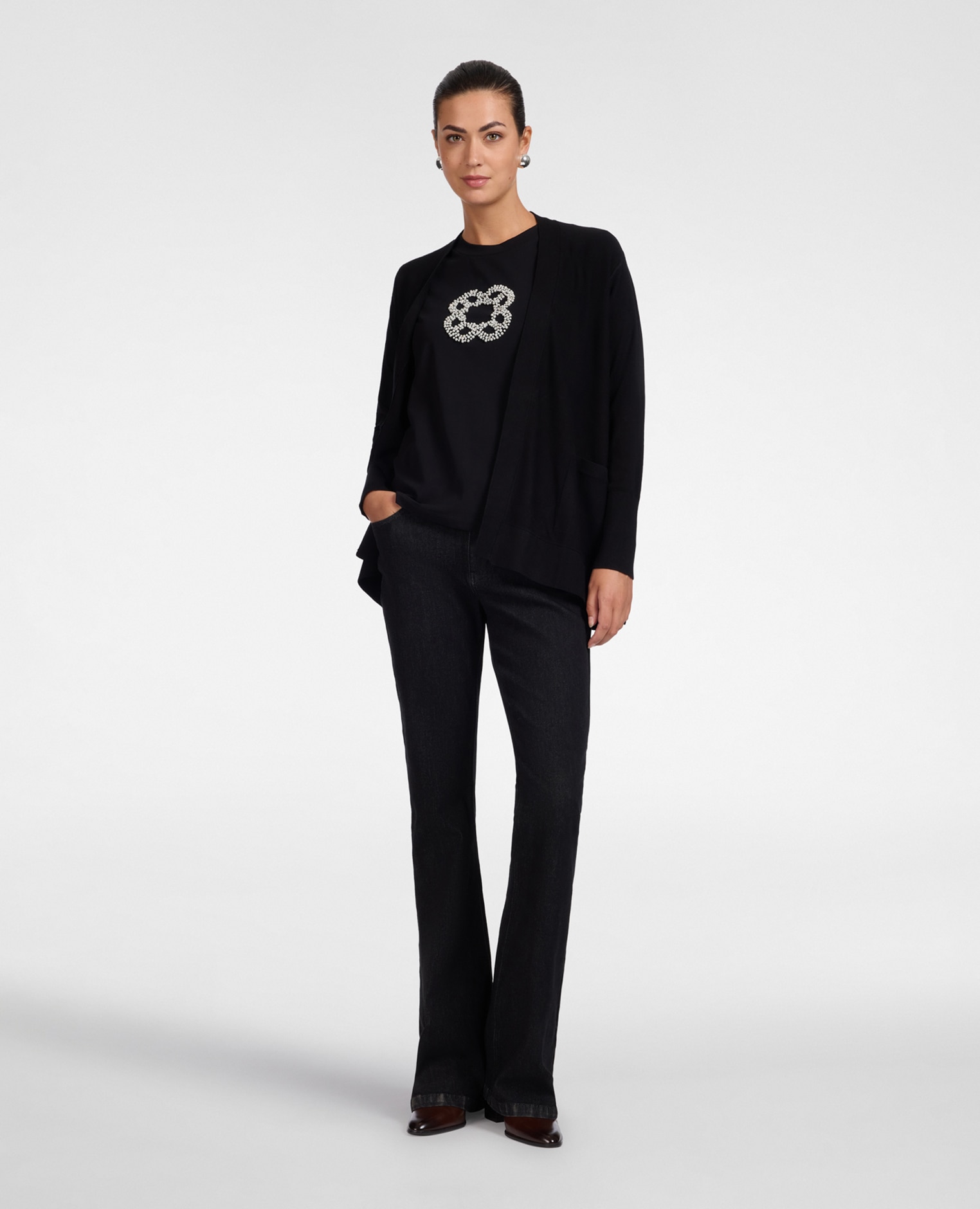 Cardigan de mujer de viscosa comfort modelo de longitud media con línea en a sin cierre - Elena Miró - Negro Negro-3