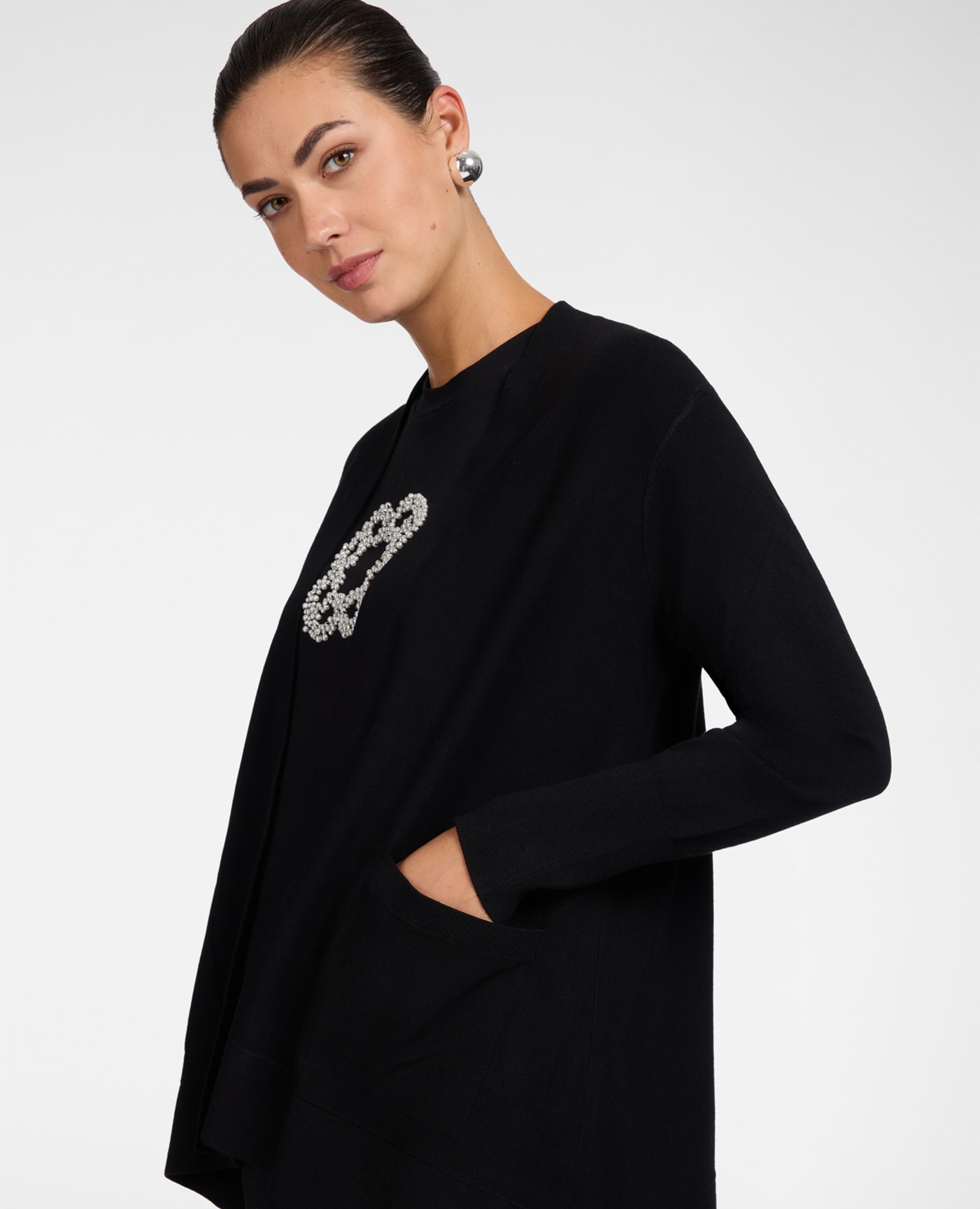 Cardigan de mujer de viscosa comfort modelo de longitud media con línea en a sin cierre - Elena Miró - Negro Negro-4