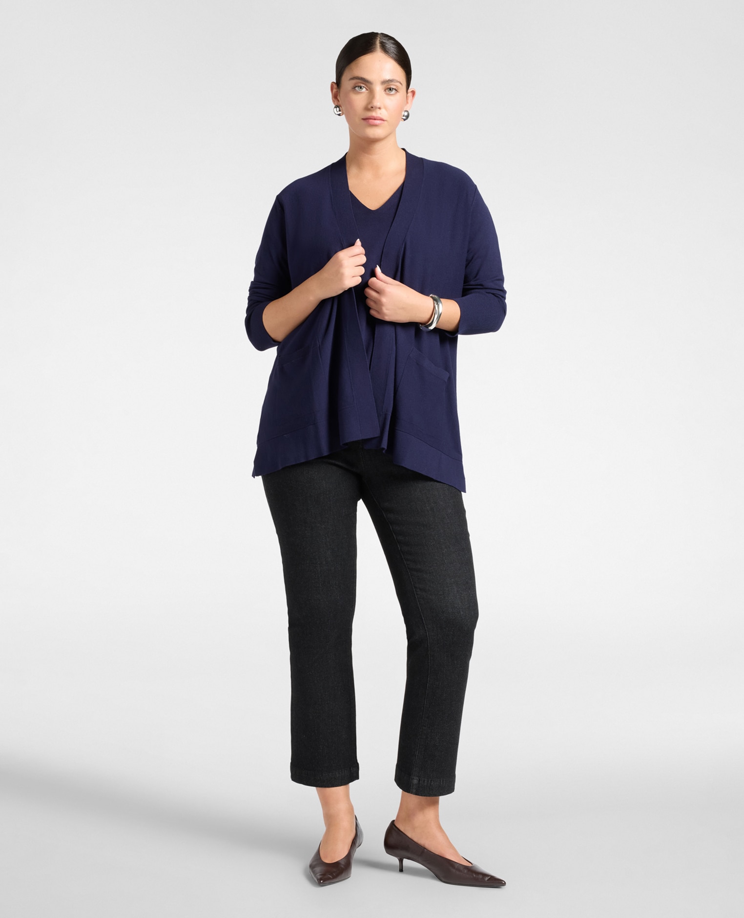 Cardigan de mujer de viscosa comfort modelo de longitud media con línea en a sin cierre - Elena Miró - Azul Azul-3
