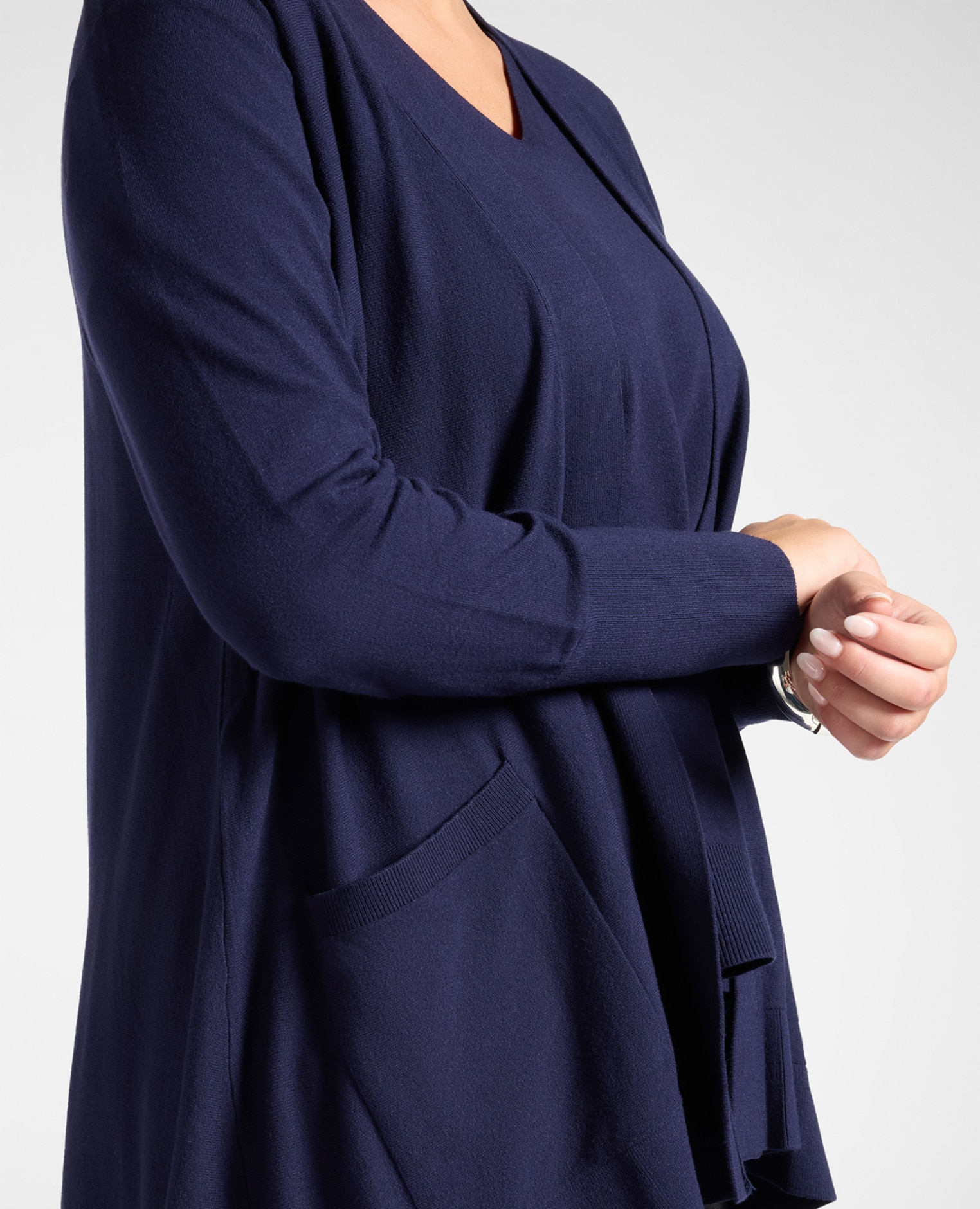 Cardigan de mujer de viscosa comfort modelo de longitud media con línea en a sin cierre - Elena Miró - Azul Azul-4