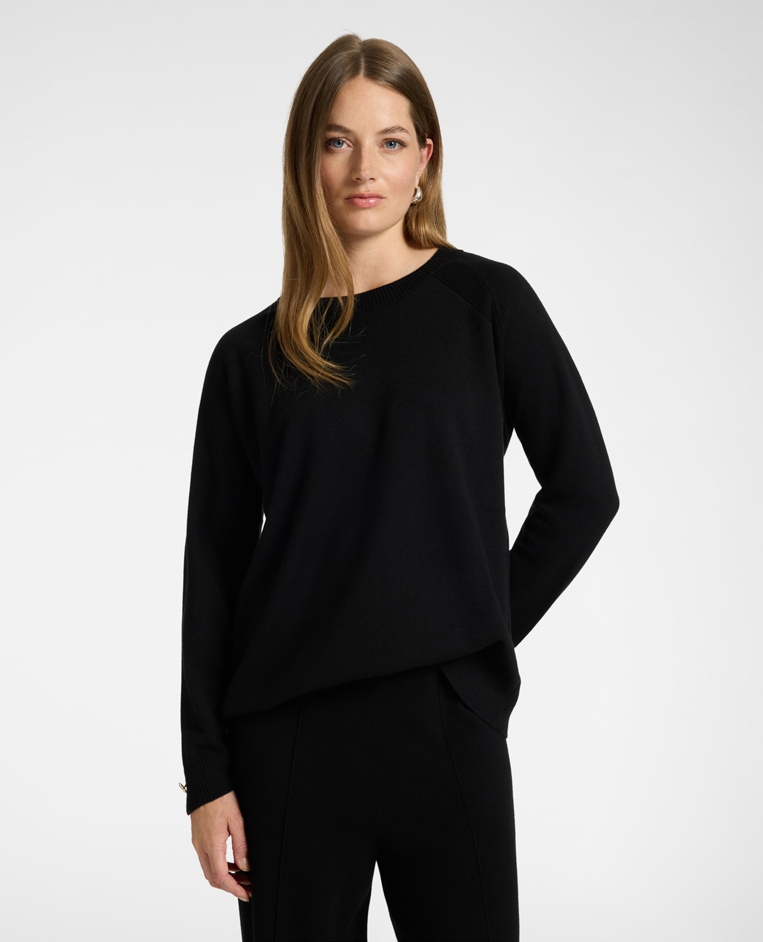 Jersey de mujer de cuello redondo mezcla de lana ajuste regular y longitud media - Elena Miró - Negro Negro-1