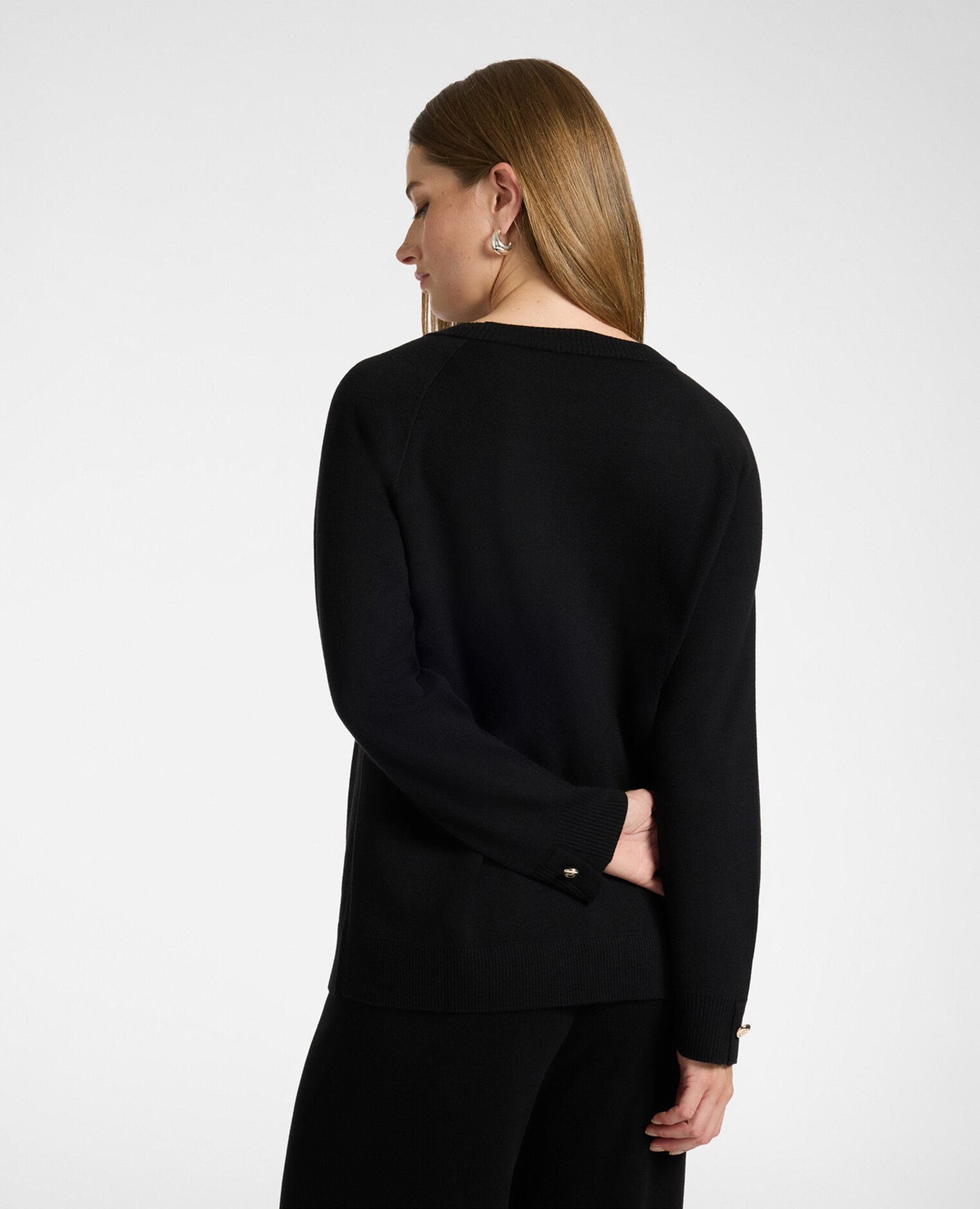 Jersey de mujer de cuello redondo mezcla de lana ajuste regular y longitud media - Elena Miró - Negro Negro-2