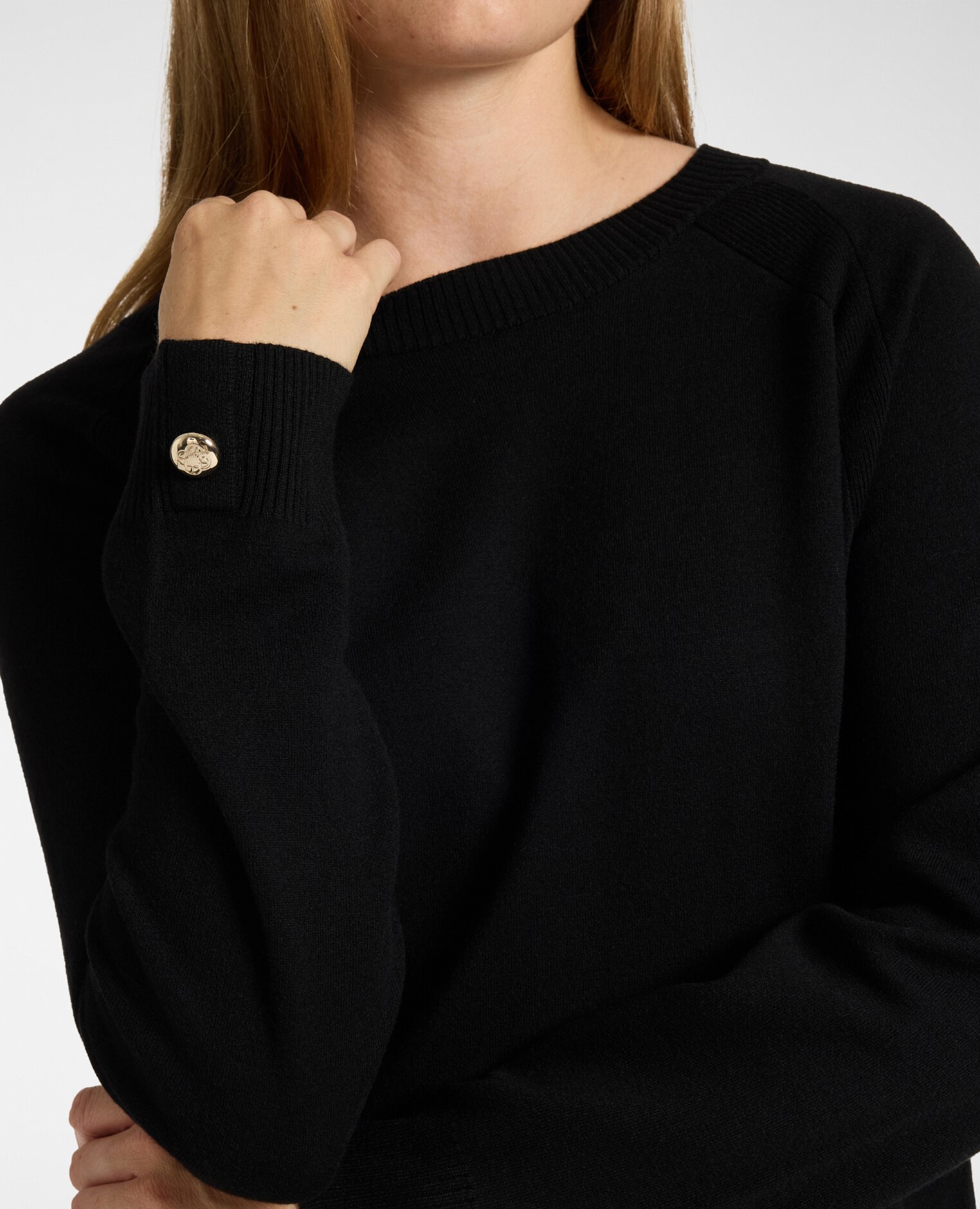 Jersey de mujer de cuello redondo mezcla de lana ajuste regular y longitud media - Elena Miró - Negro Negro-4