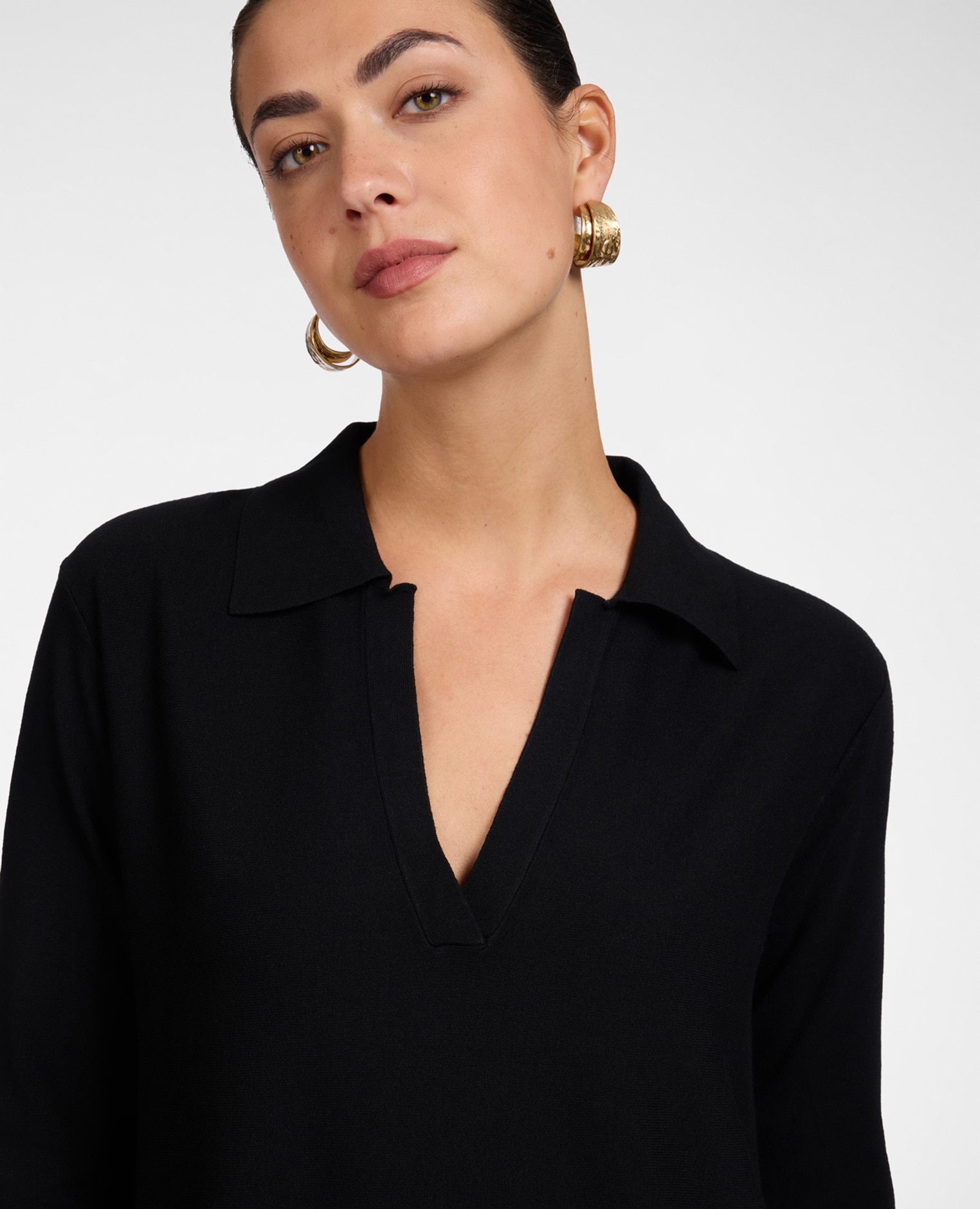 Jersey de mujer de viscosa con cuello modelo de línea en a con largo medio y mangas largas - Elena Miró - Negro Negro-4