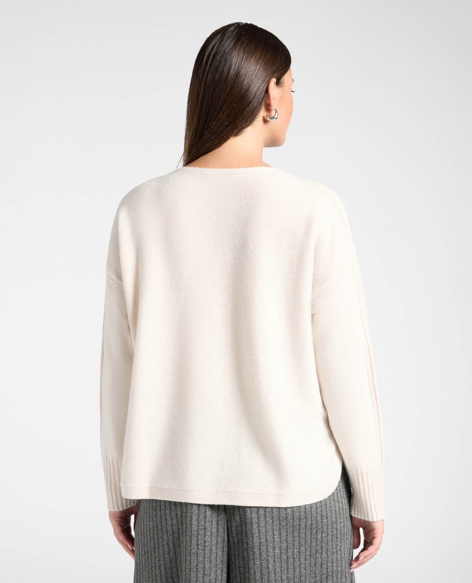 Jersey de mujer de pura lana con cuello barco ajuste boxy y largo medio - Elena Miró - Beige Beige-2