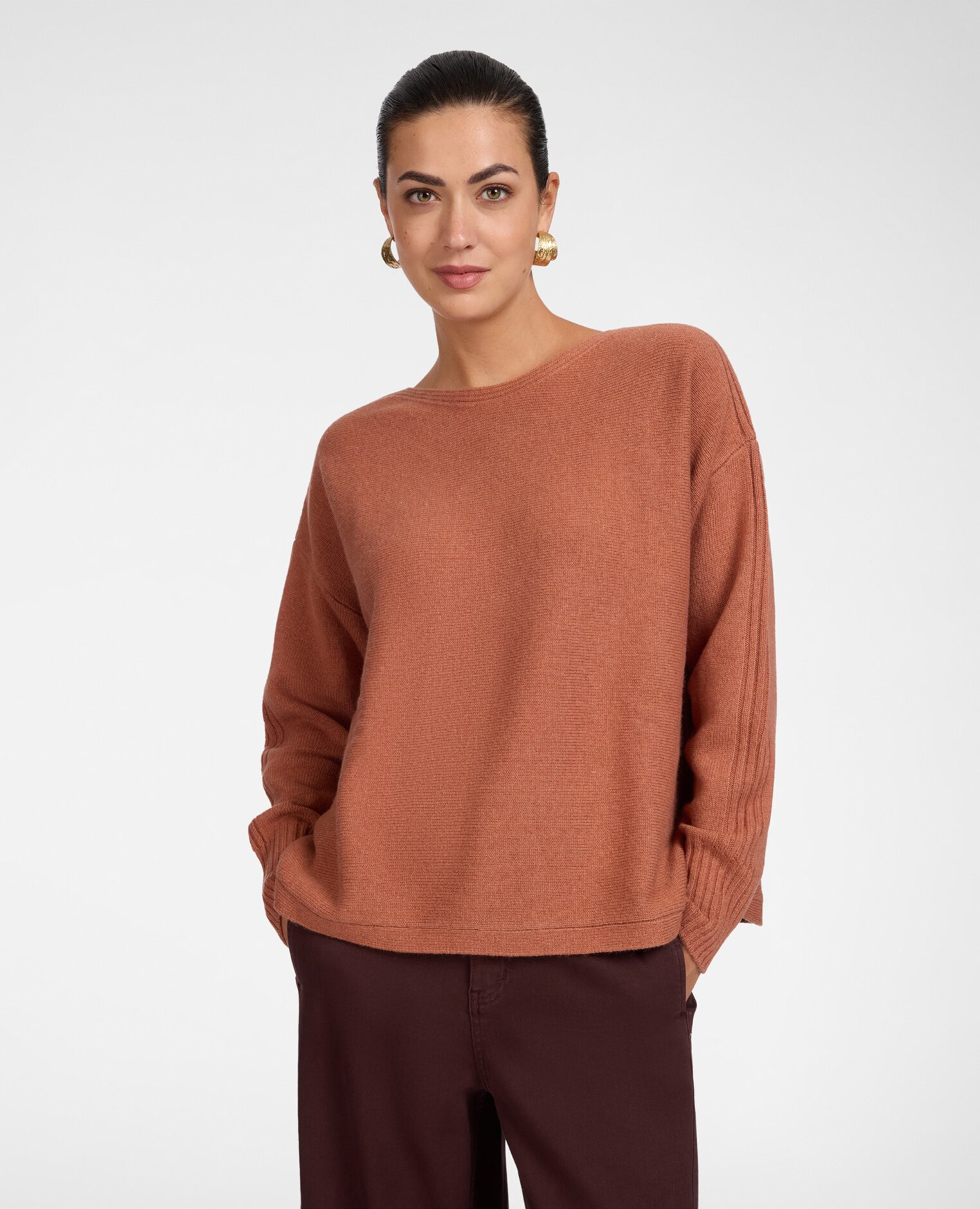 Jersey de mujer de pura lana con cuello barco ajuste boxy y largo medio - Elena Miró - Rosa Rosa-1