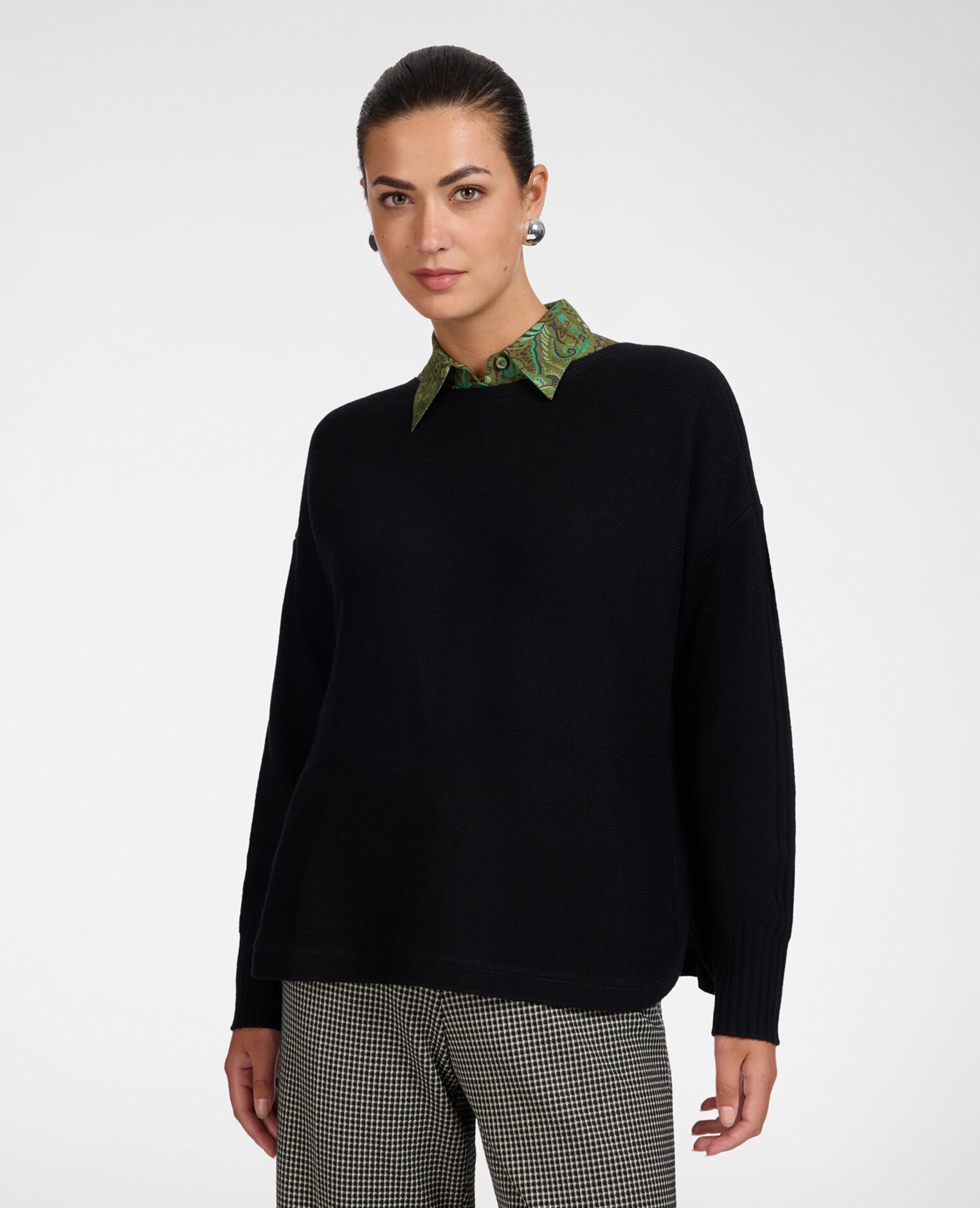 Jersey de mujer de pura lana con cuello barco ajuste boxy y largo medio - Elena Miró - Negro Negro-1