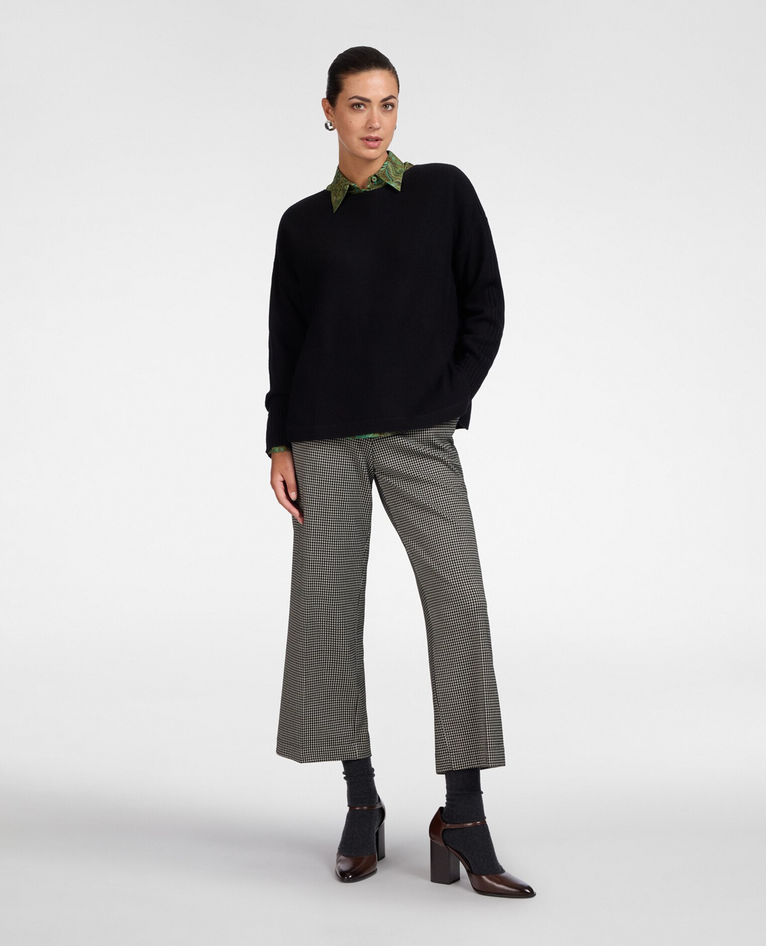Jersey de mujer de pura lana con cuello barco ajuste boxy y largo medio - Elena Miró - Negro Negro-3