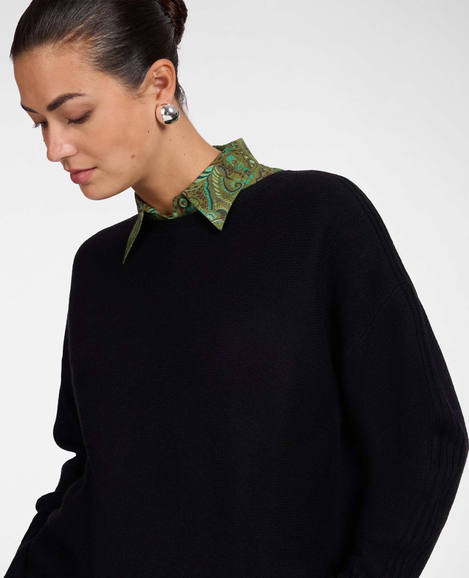 Jersey de mujer de pura lana con cuello barco ajuste boxy y largo medio - Elena Miró - Negro Negro-4