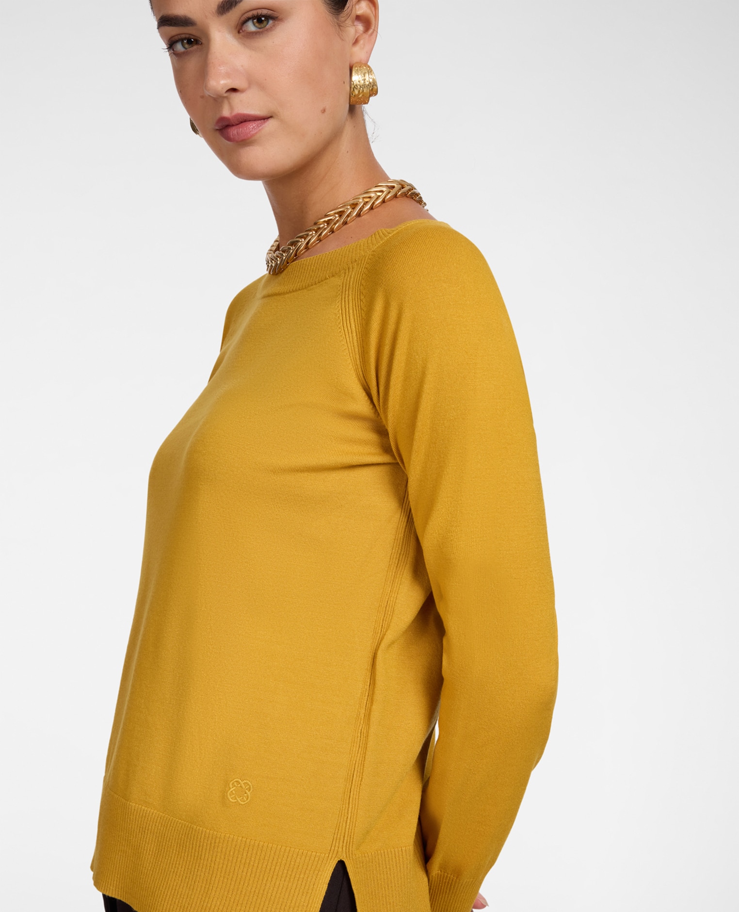 Jersey de mujer de cuello redondo en viscosa ajuste regular y longitud media Amarillo Elena Miró Amarillo-4
