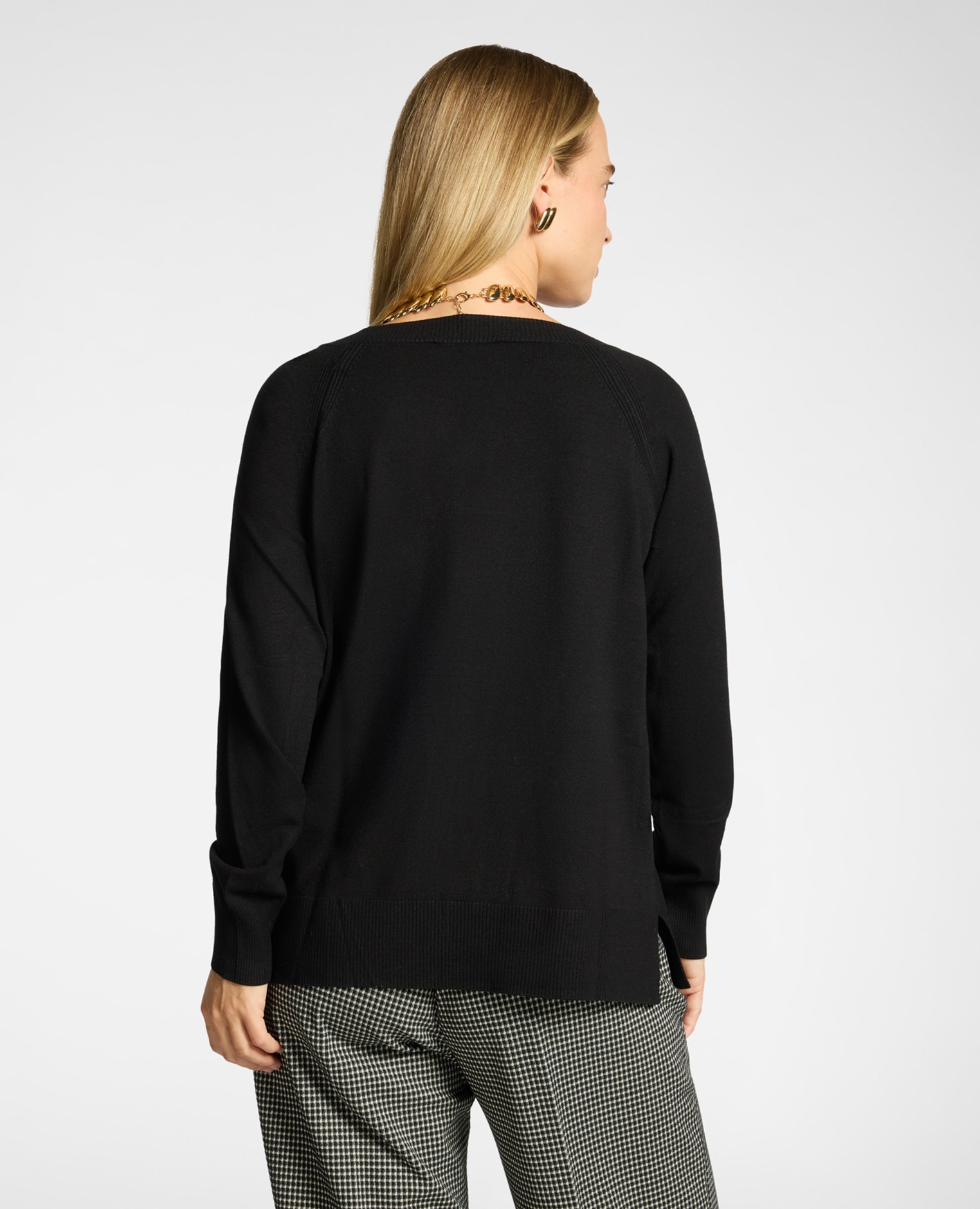 Jersey de mujer de cuello redondo en viscosa ajuste regular y longitud media - Elena Miró - Negro Negro-2
