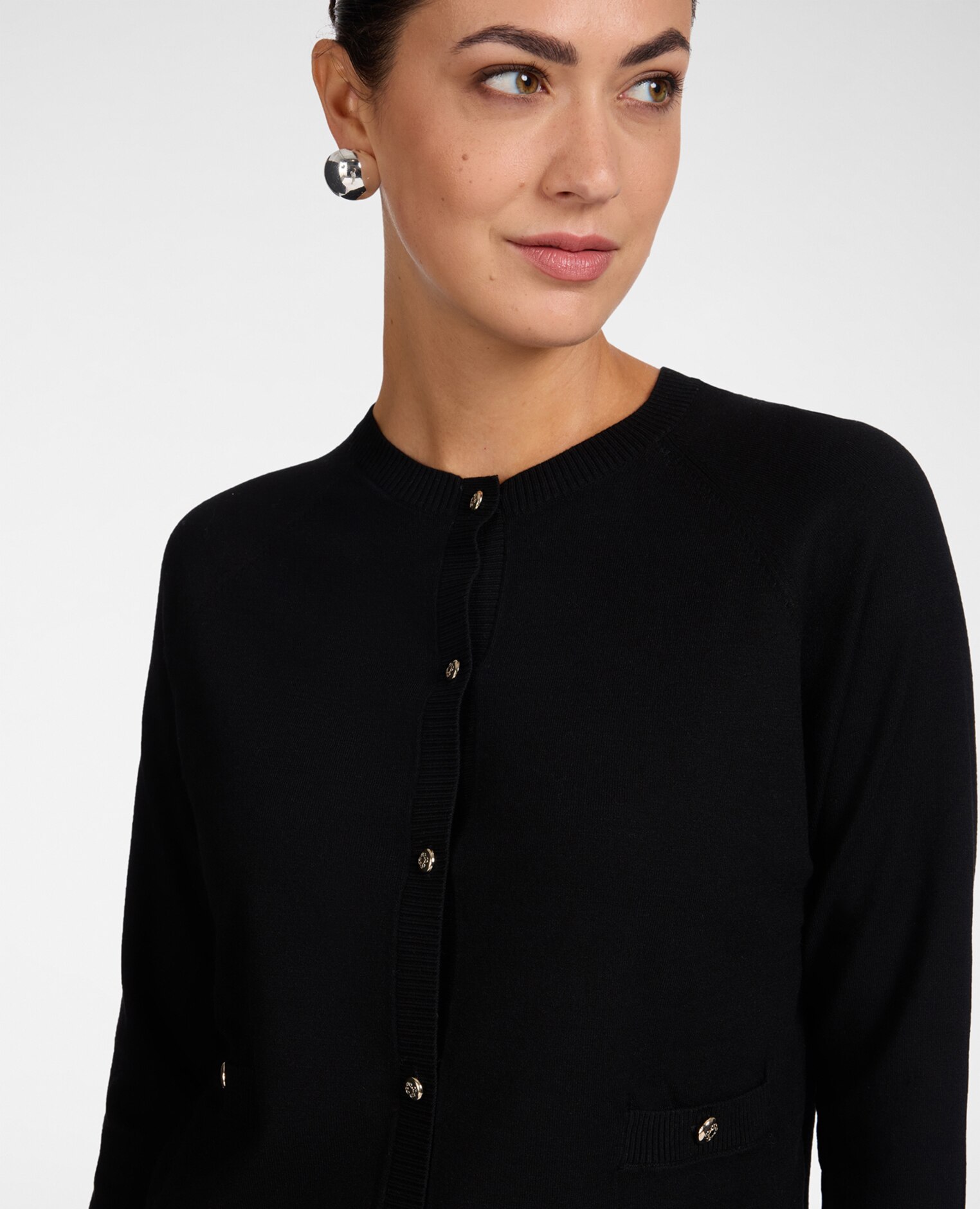Chaqueta de mujer de punto en viscosa con bolsillos modelo regular con cierre de botones en el frente - Elena Miró - Negro Negro-4