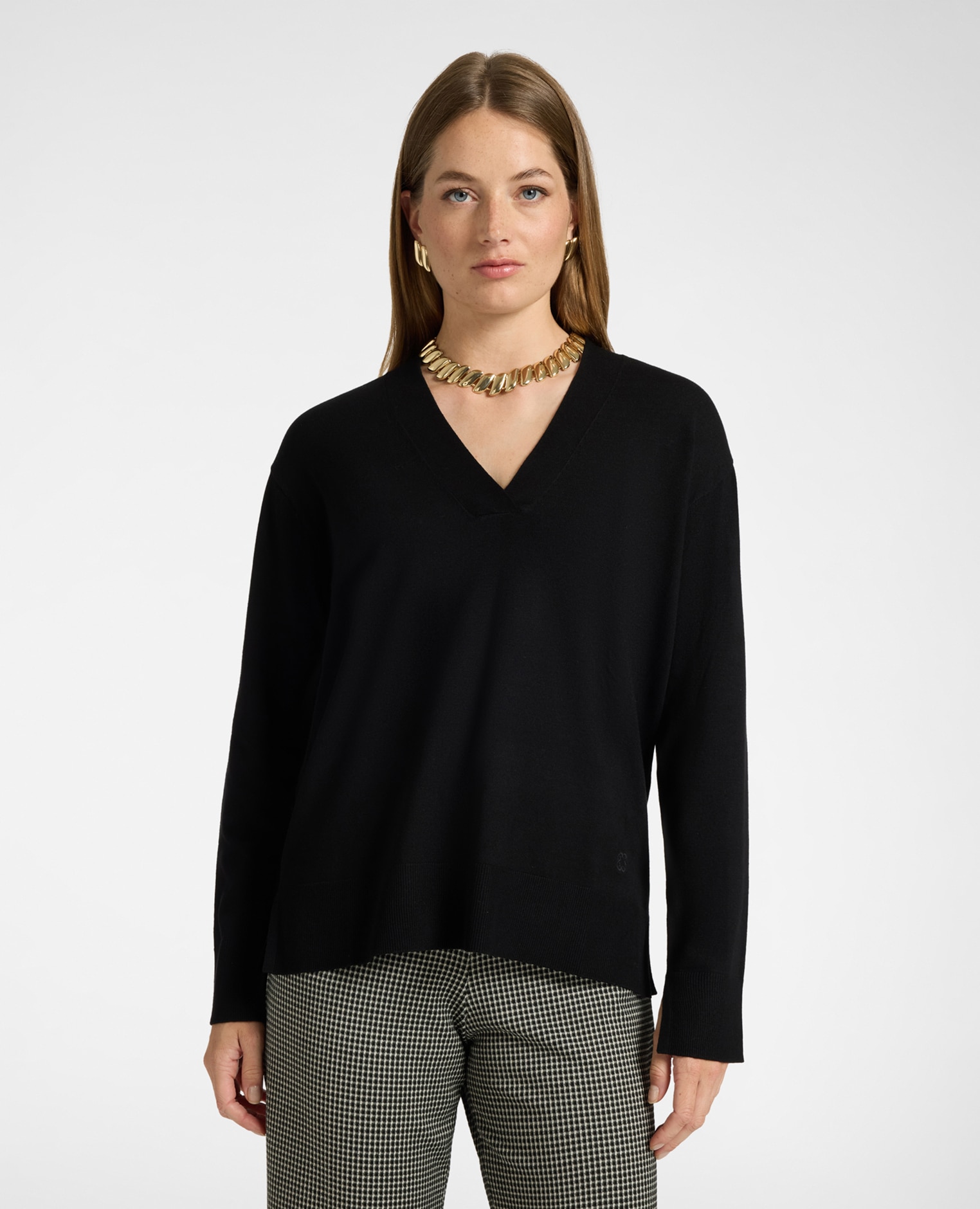 Jersey de mujer de viscosa con escote en v ajuste regular y longitud media - Elena Miró - Negro Negro-1