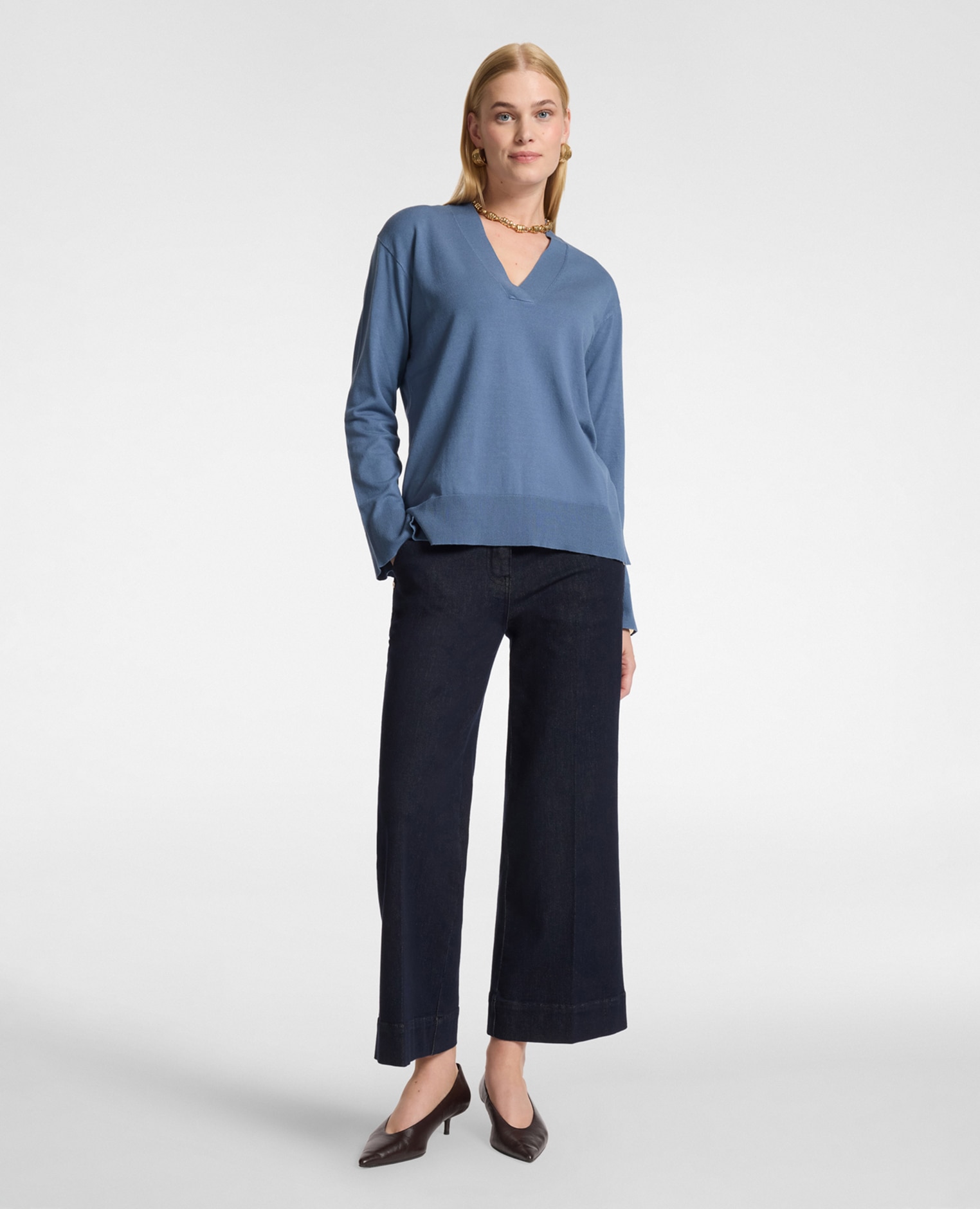 Jersey de mujer de viscosa con escote en v ajuste regular y longitud media - Elena Miró - Azul claro Azul claro-3