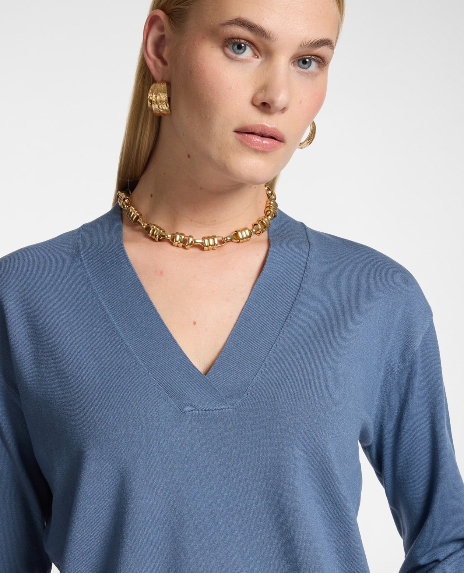Jersey de mujer de viscosa con escote en v ajuste regular y longitud media - Elena Miró - Azul claro Azul claro-4