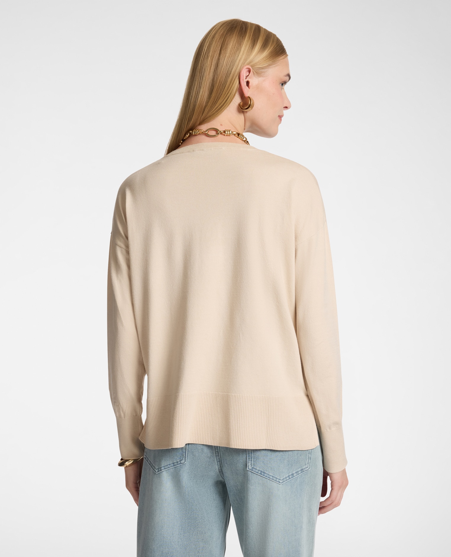Jersey de mujer de cuello redondo en viscosa ajuste boxy y largo medio - Elena Miró - Beige Beige-2