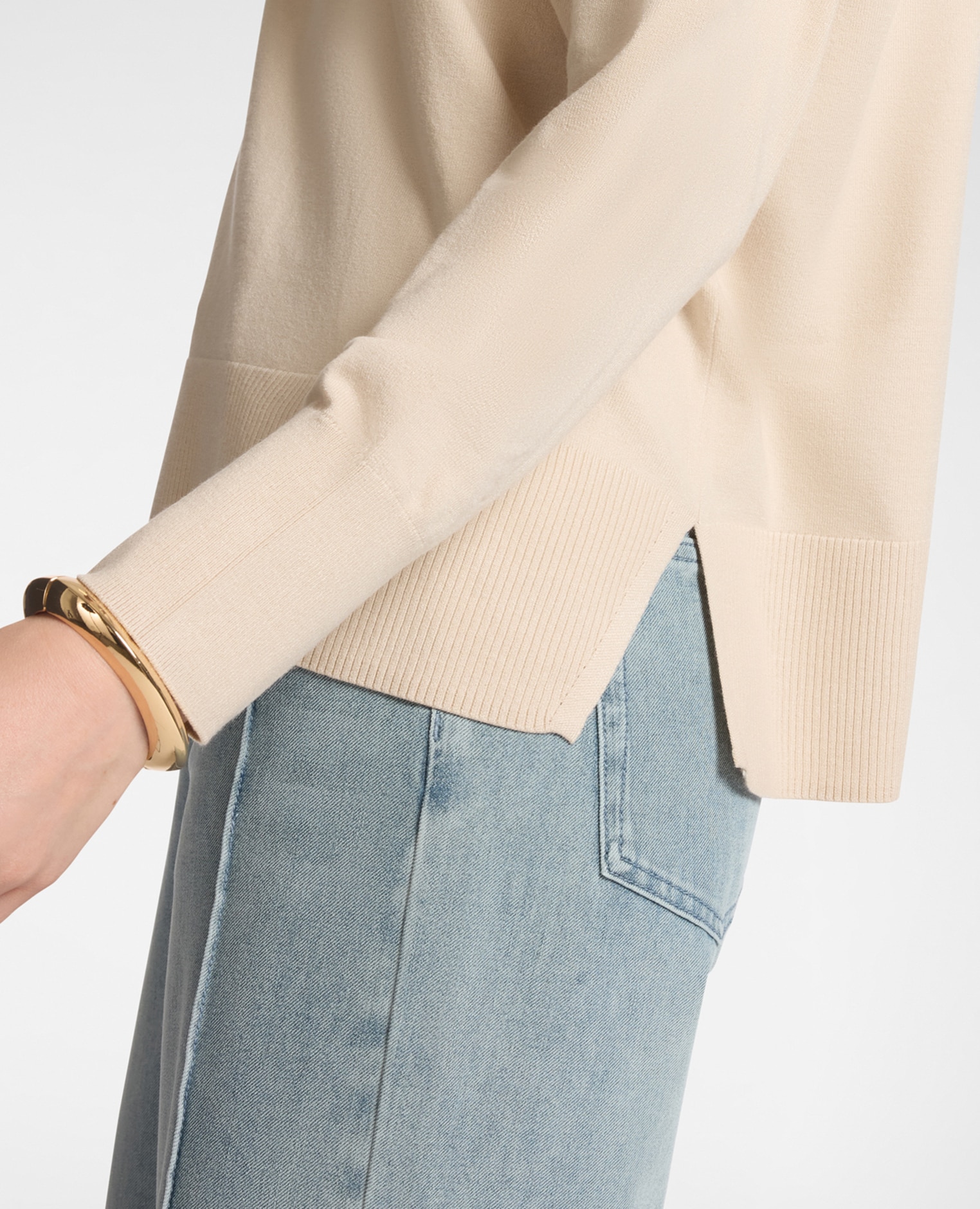 Jersey de mujer de cuello redondo en viscosa ajuste boxy y largo medio - Elena Miró - Beige Beige-4