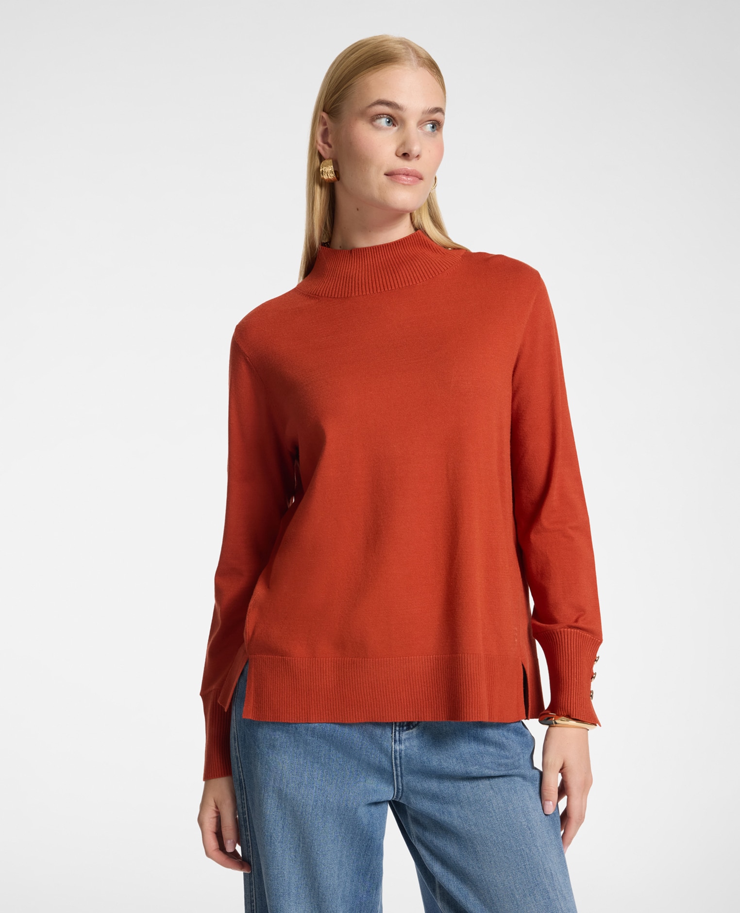 Jersey de mujer de viscosa con botones ajuste boxy con largo medio y cierre con botones - Elena Miró - Naranja Naranja-1