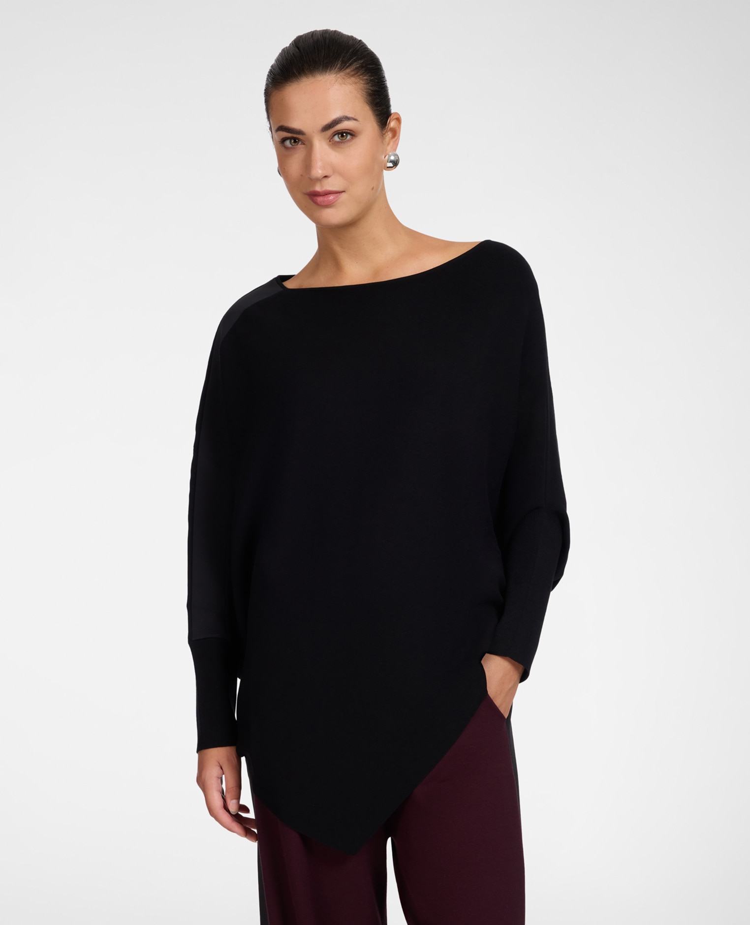 Jersey de mujer kimono con dobladillo asimétrico ajuste oversize largo medio - Elena Miró - Negro Negro-1