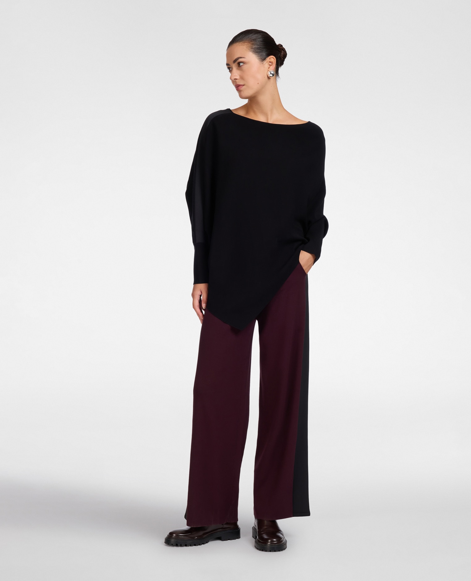 Jersey de mujer kimono con dobladillo asimétrico ajuste oversize largo medio - Elena Miró - Negro Negro-3