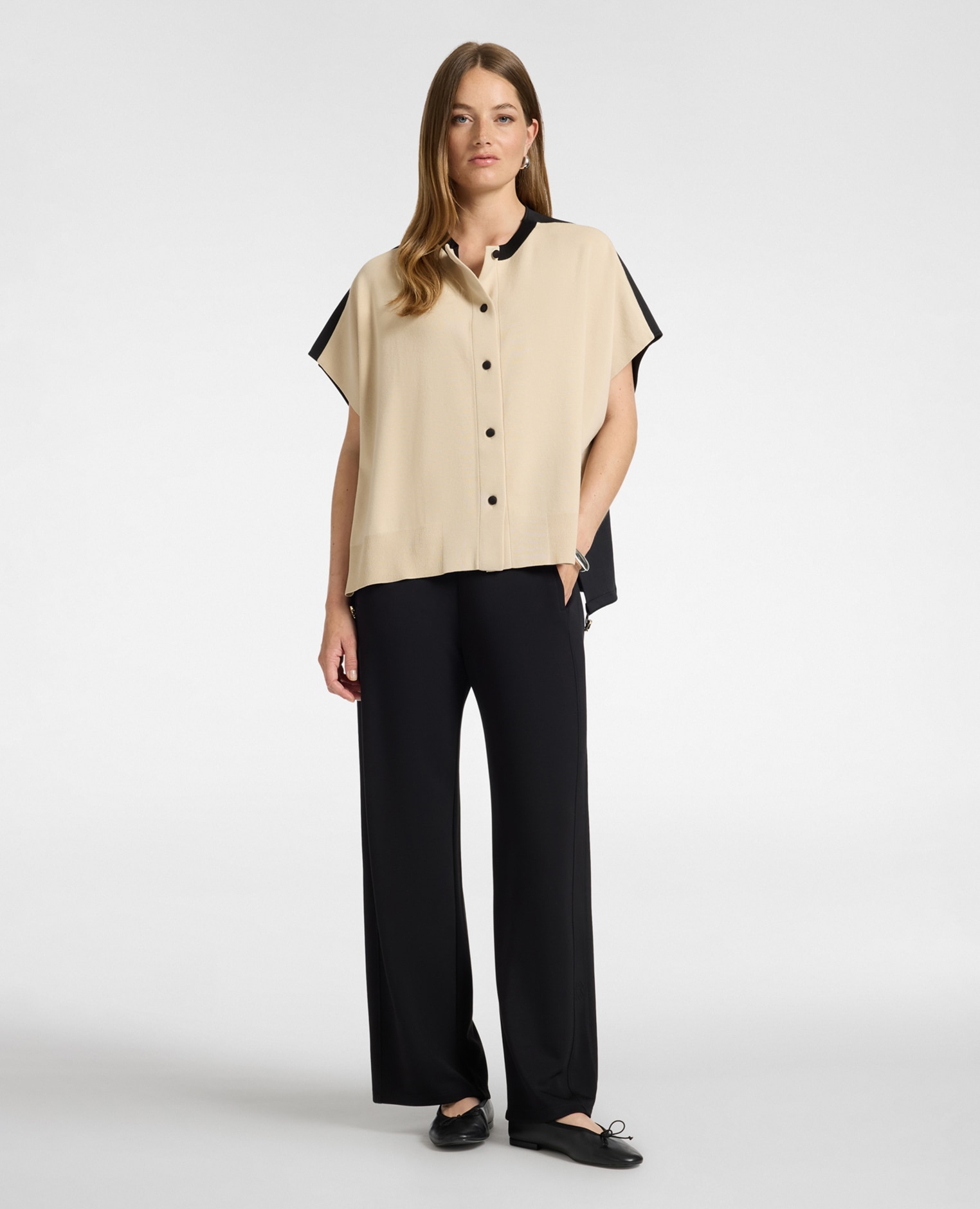 Cárdigan de mujer boxy bicolor ajuste oversize largo medio - Elena Miró - Beige Beige-3