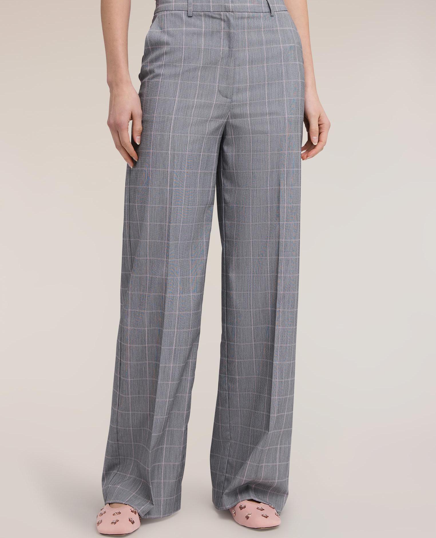 Pantalones de mujer palazzo estampado príncipe de gales cierre frontal sastre - Motivi - Gris Gris-3