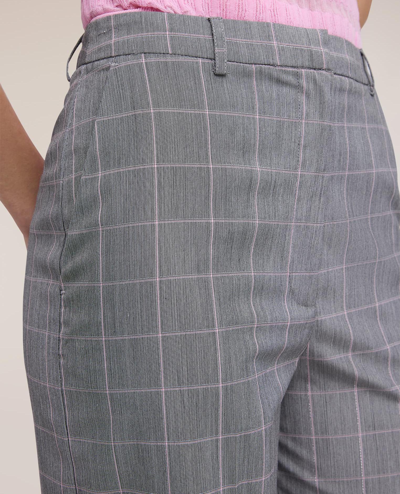 Pantalones de mujer palazzo estampado príncipe de gales cierre frontal sastre - Motivi - Gris Gris-4