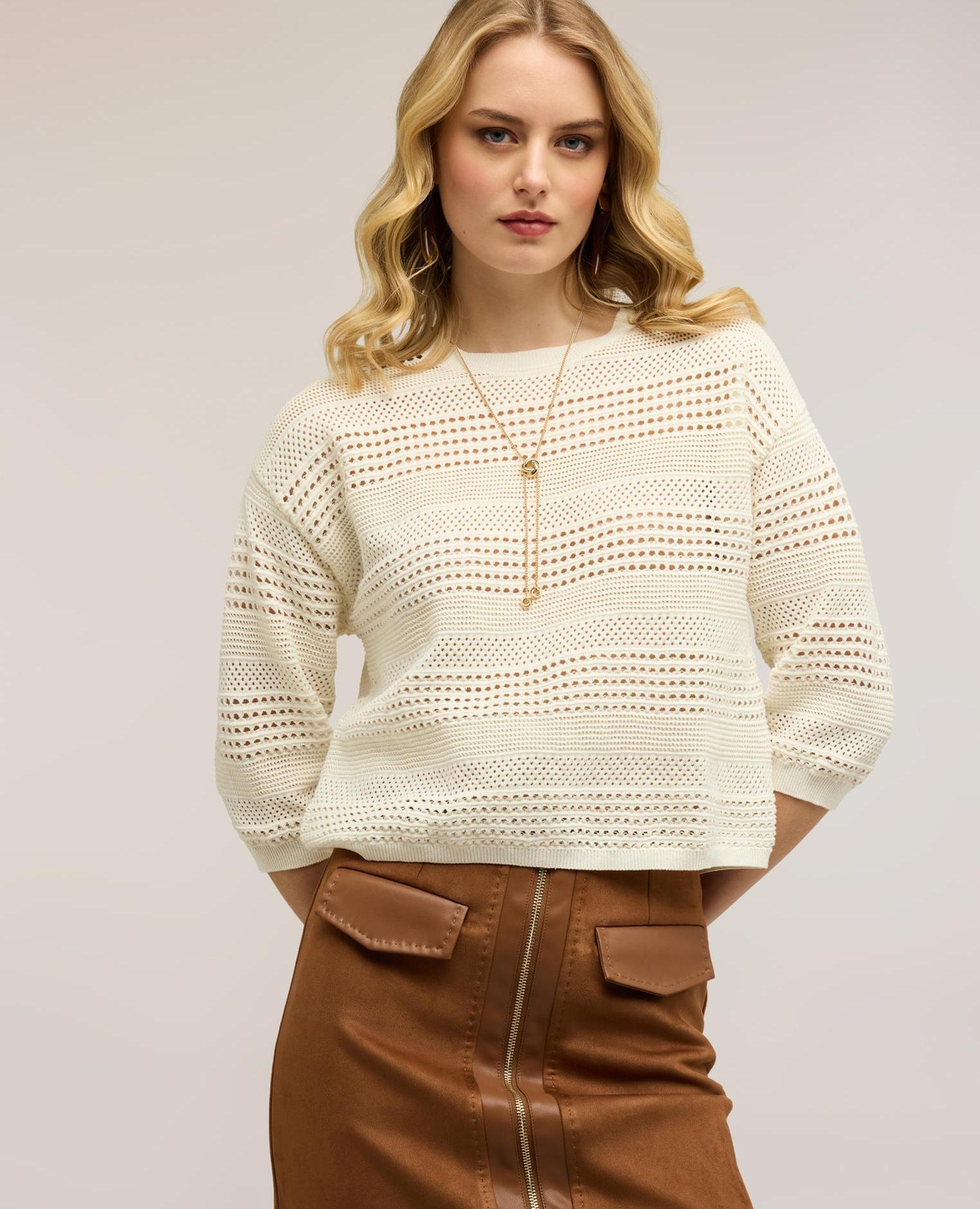 Motivi - Jersey de mujer calado en mezcla de viscosa modelo corto con ajuste oversize y cuello redondo.