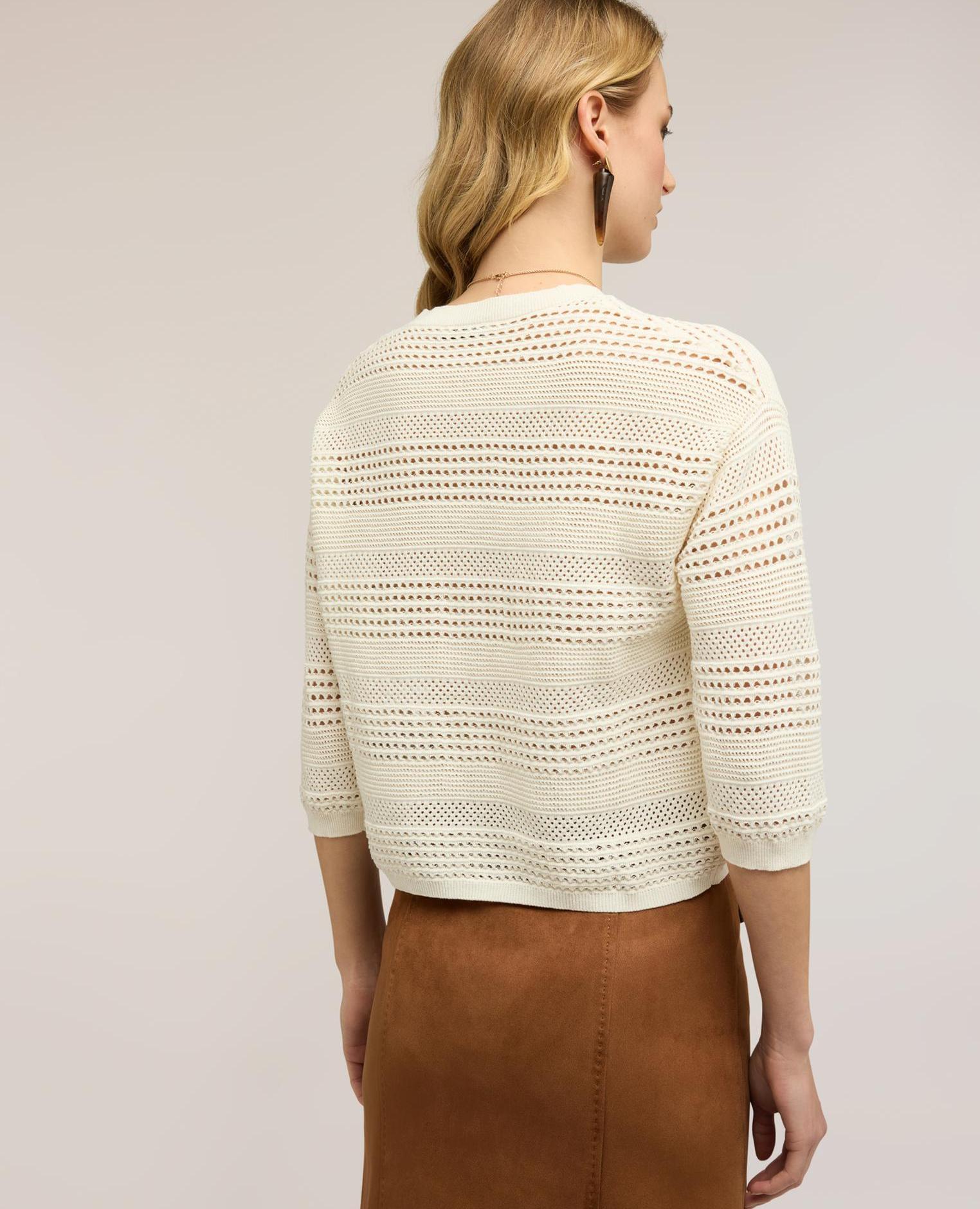 Jersey de mujer calado en mezcla de viscosa modelo corto con ajuste oversize y cuello redondo - Motivi - Blanco Blanco-2